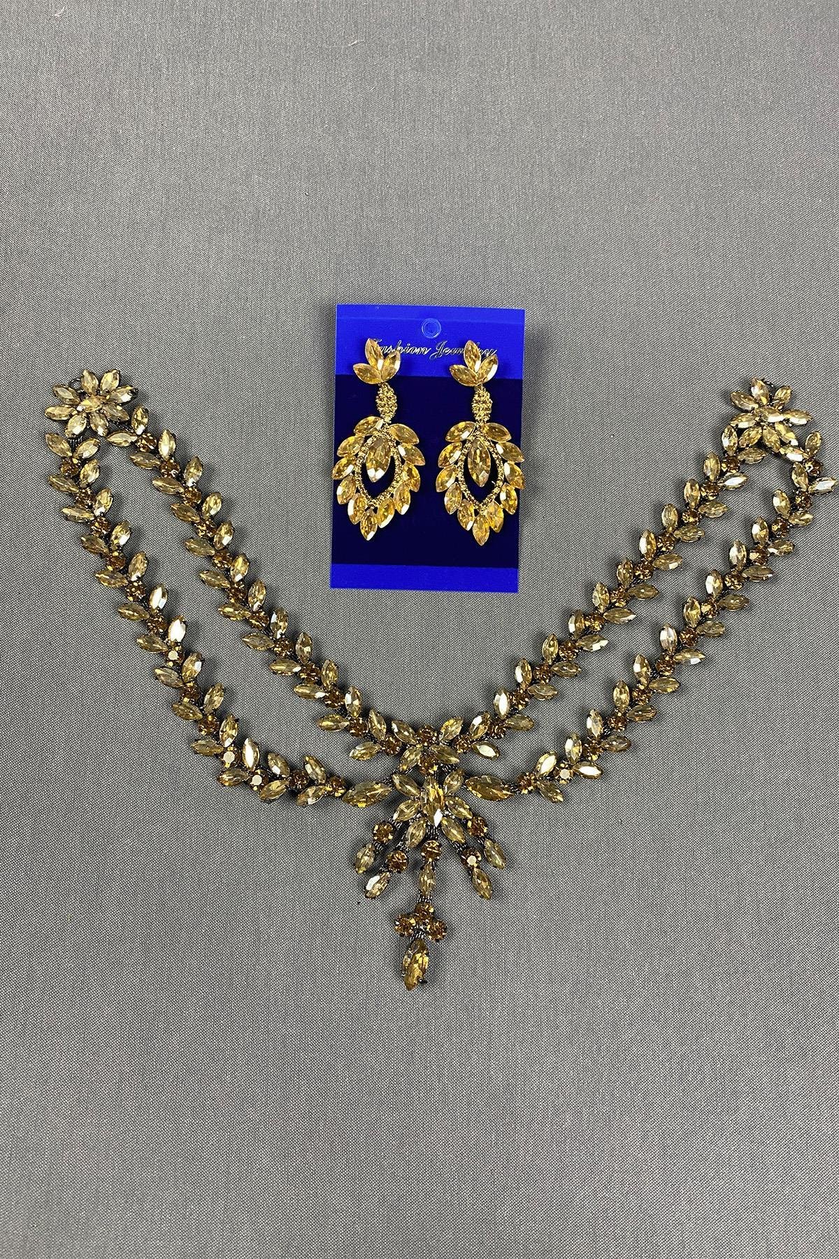 Sultan Taşlı Alınlık Gelin Kına Saç Aksesuarı ve Mekik Küpesi