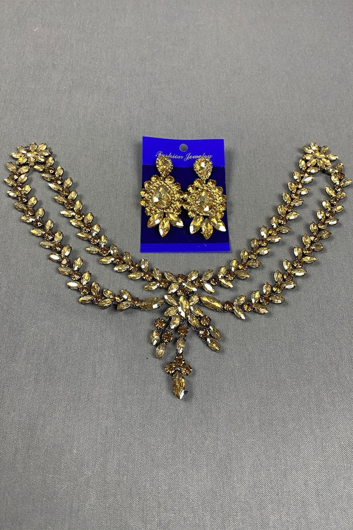 Sultan Taşlı Alınlık Gelin Kına Saç Aksesuarı ve Damla Mekikli Küpesi