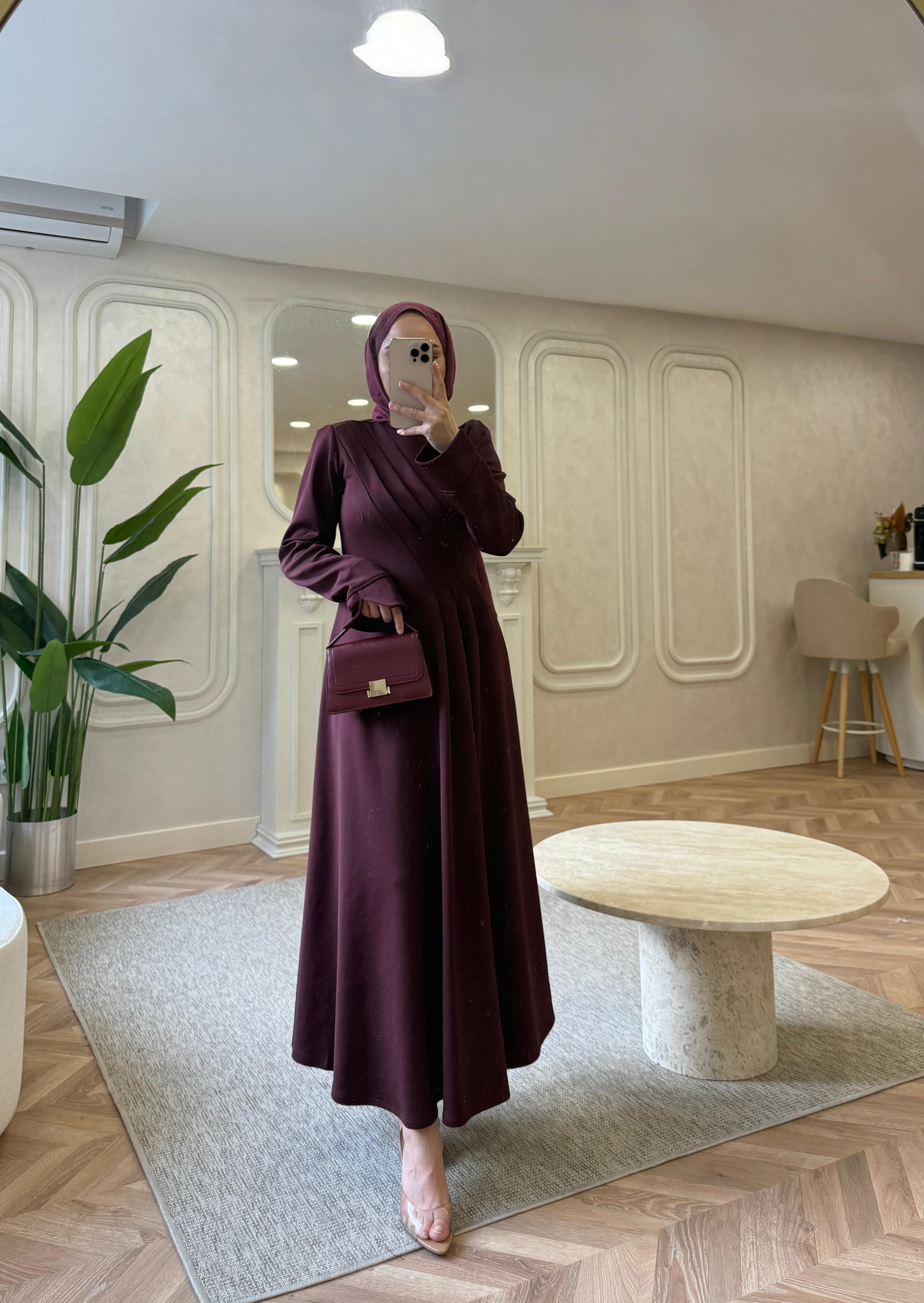 ELBSE-04H&R ButikBear Scuba Elbise Bordo