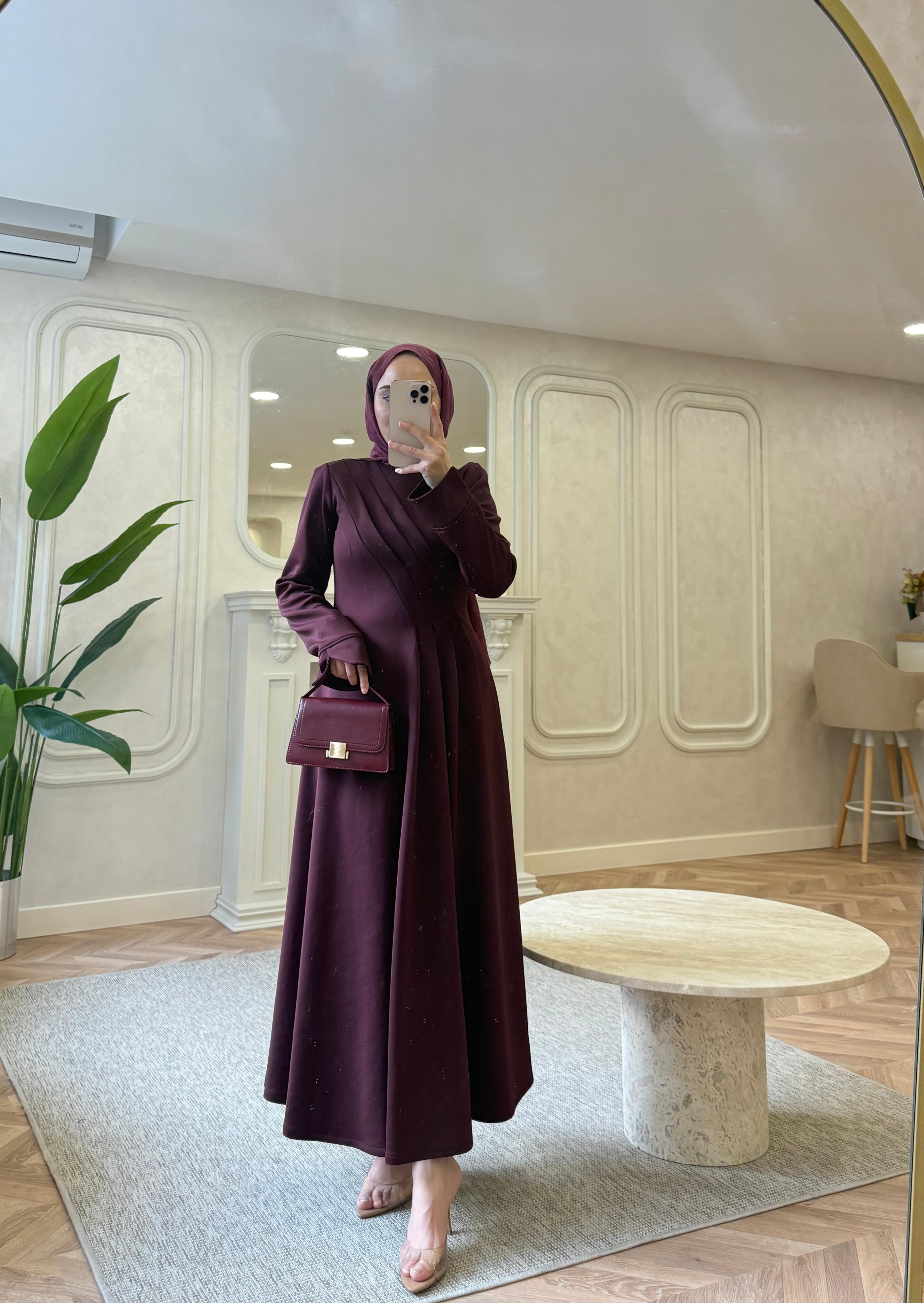 ELBSE-04H&R ButikBear Scuba Elbise Bordo