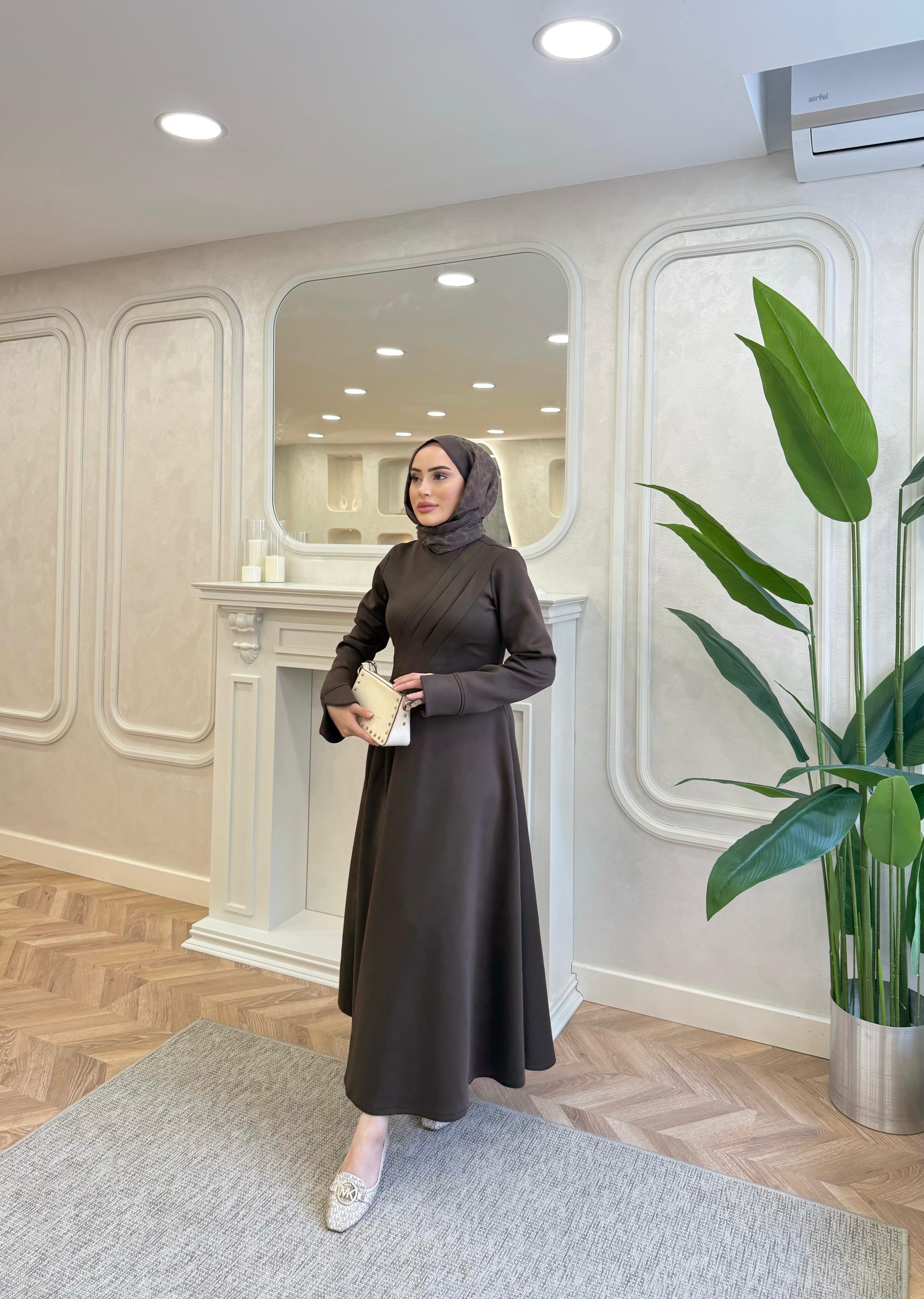 ELBSE-07H&R ButikBear Scuba Elbise Kahverengi