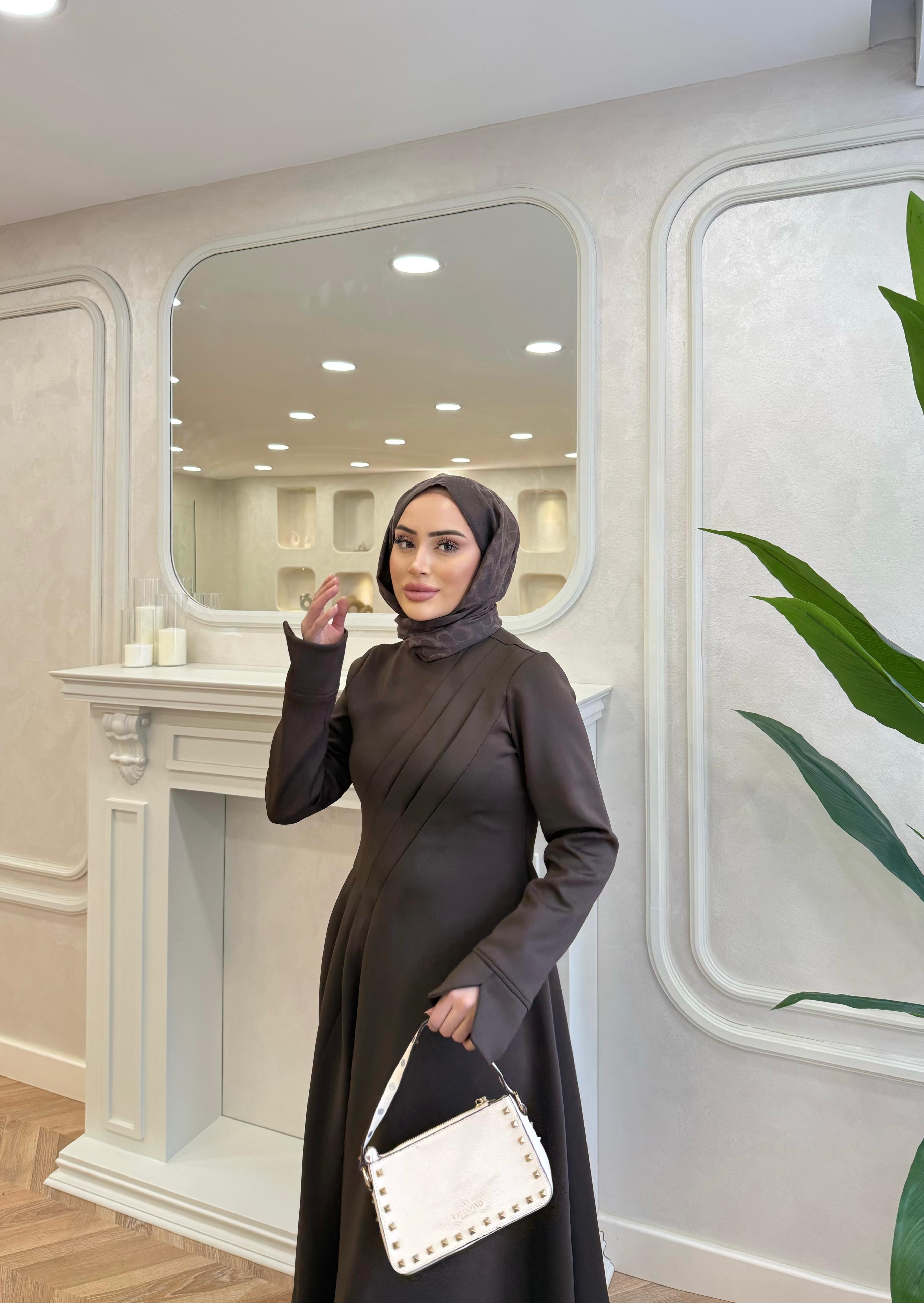 ELBSE-07H&R ButikBear Scuba Elbise Kahverengi