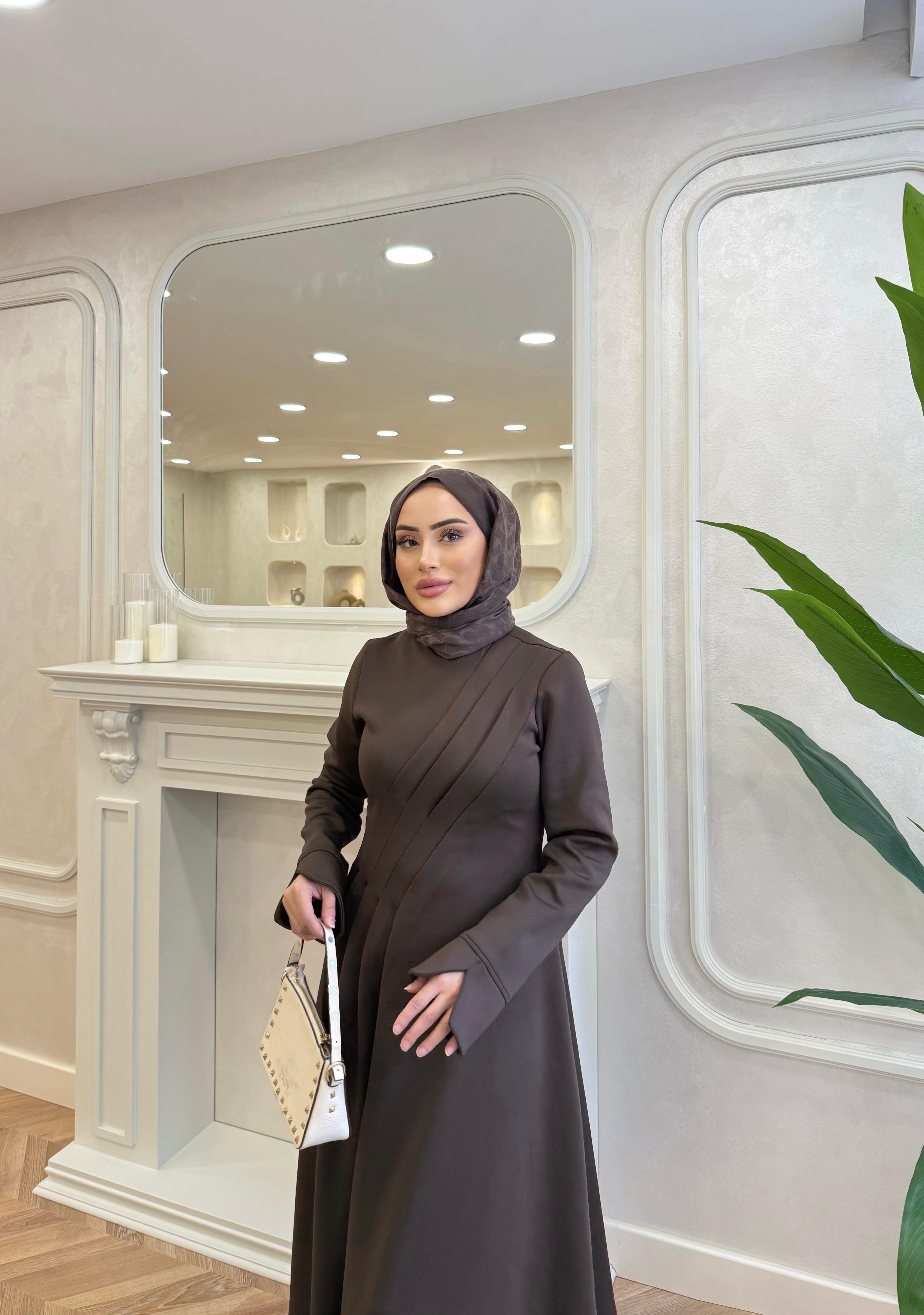 ELBSE-07H&R ButikBear Scuba Elbise Kahverengi