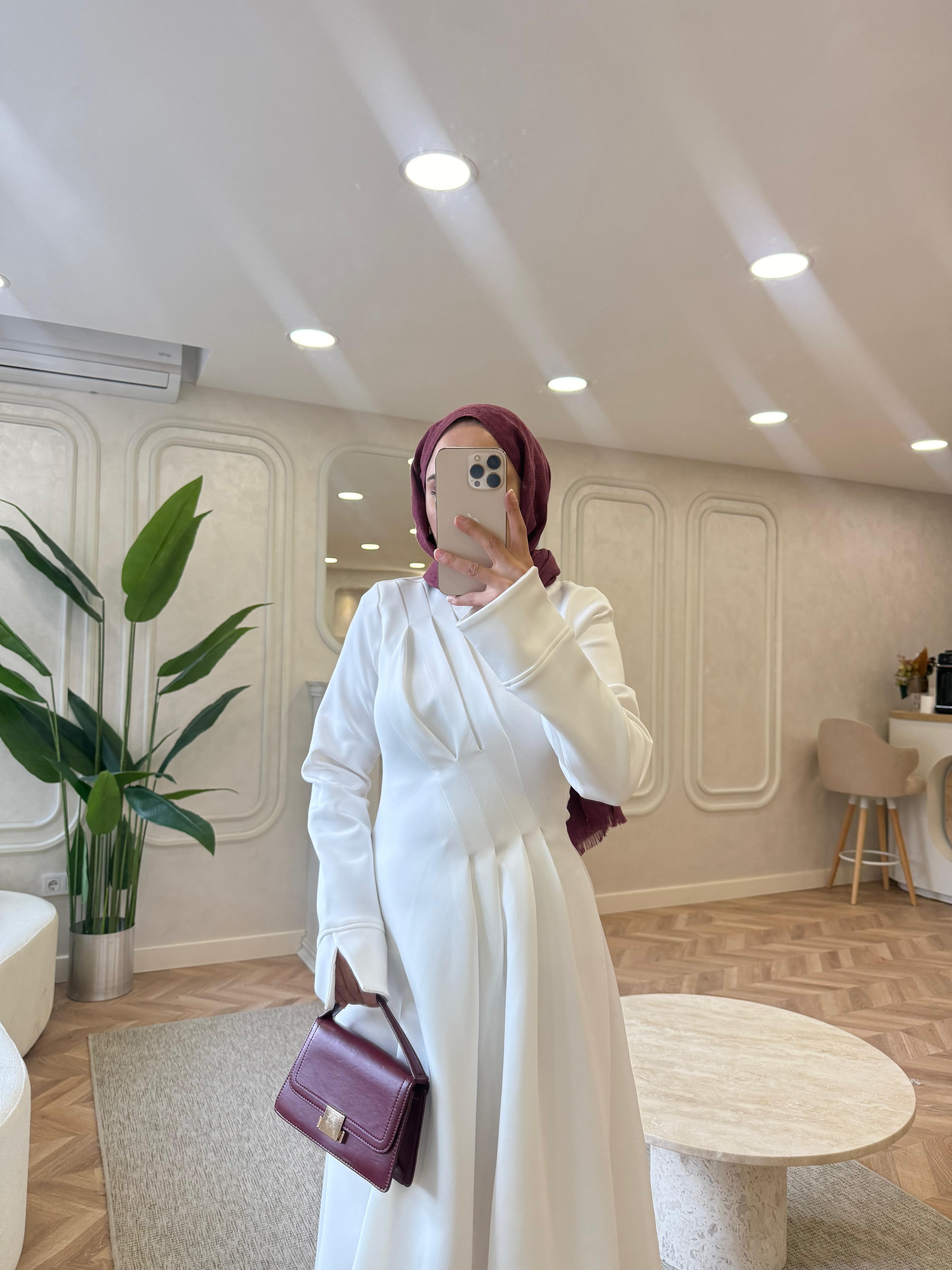 ELBSE-05H&R ButikBear Scuba Elbise Krem