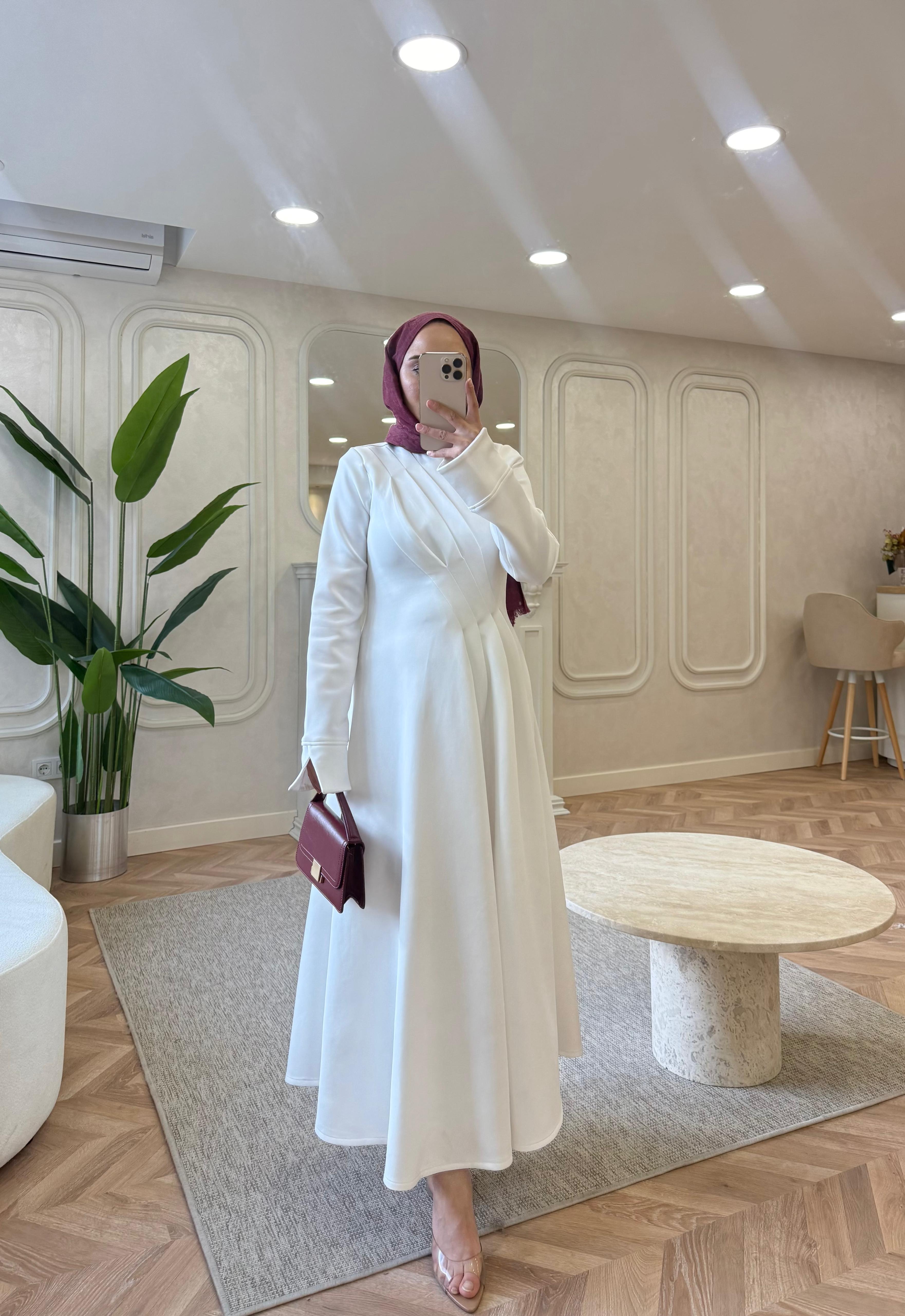 ELBSE-05H&R ButikBear Scuba Elbise Krem