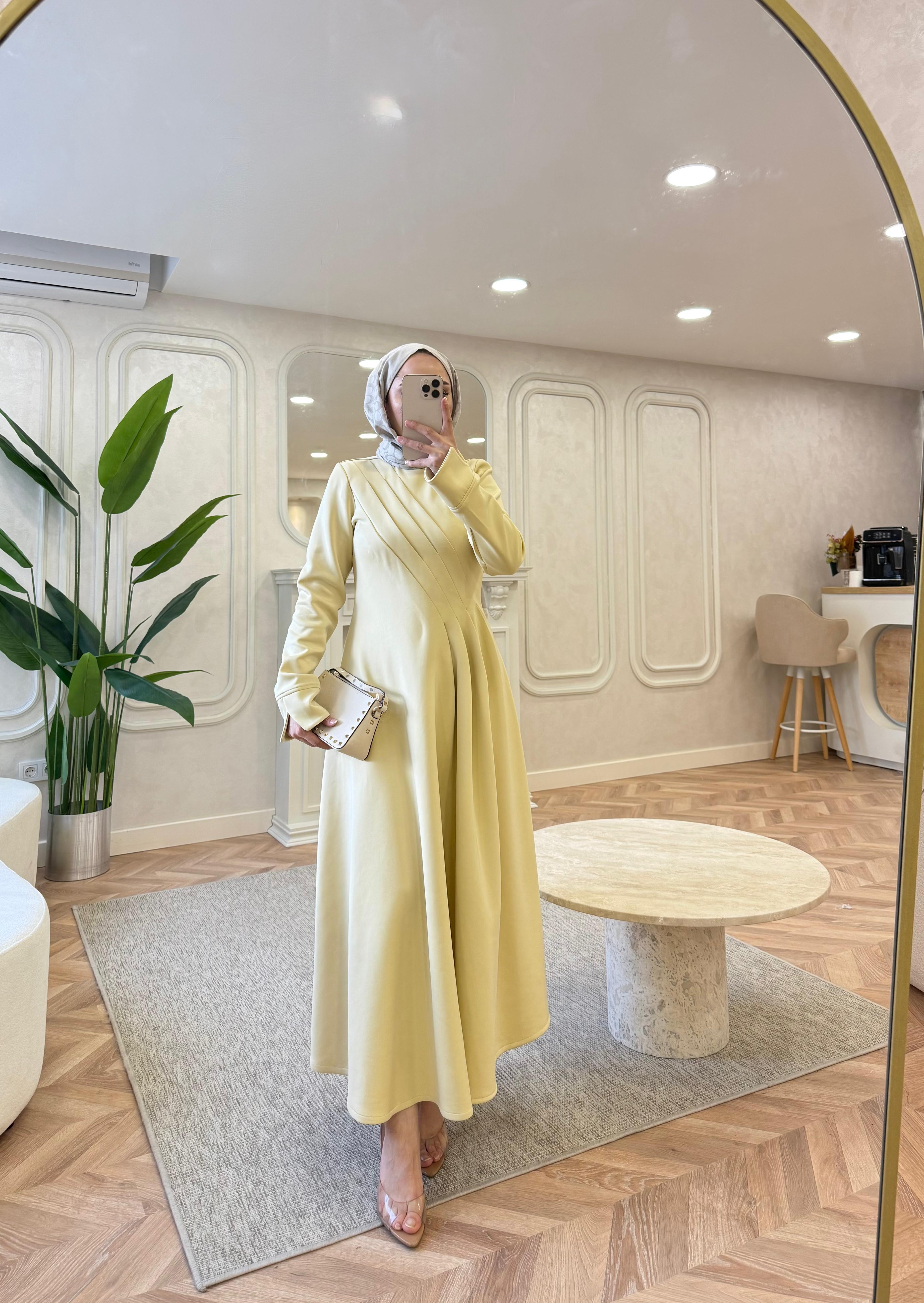 ELBSE-02H&R ButikBear Scuba Elbise Sarı