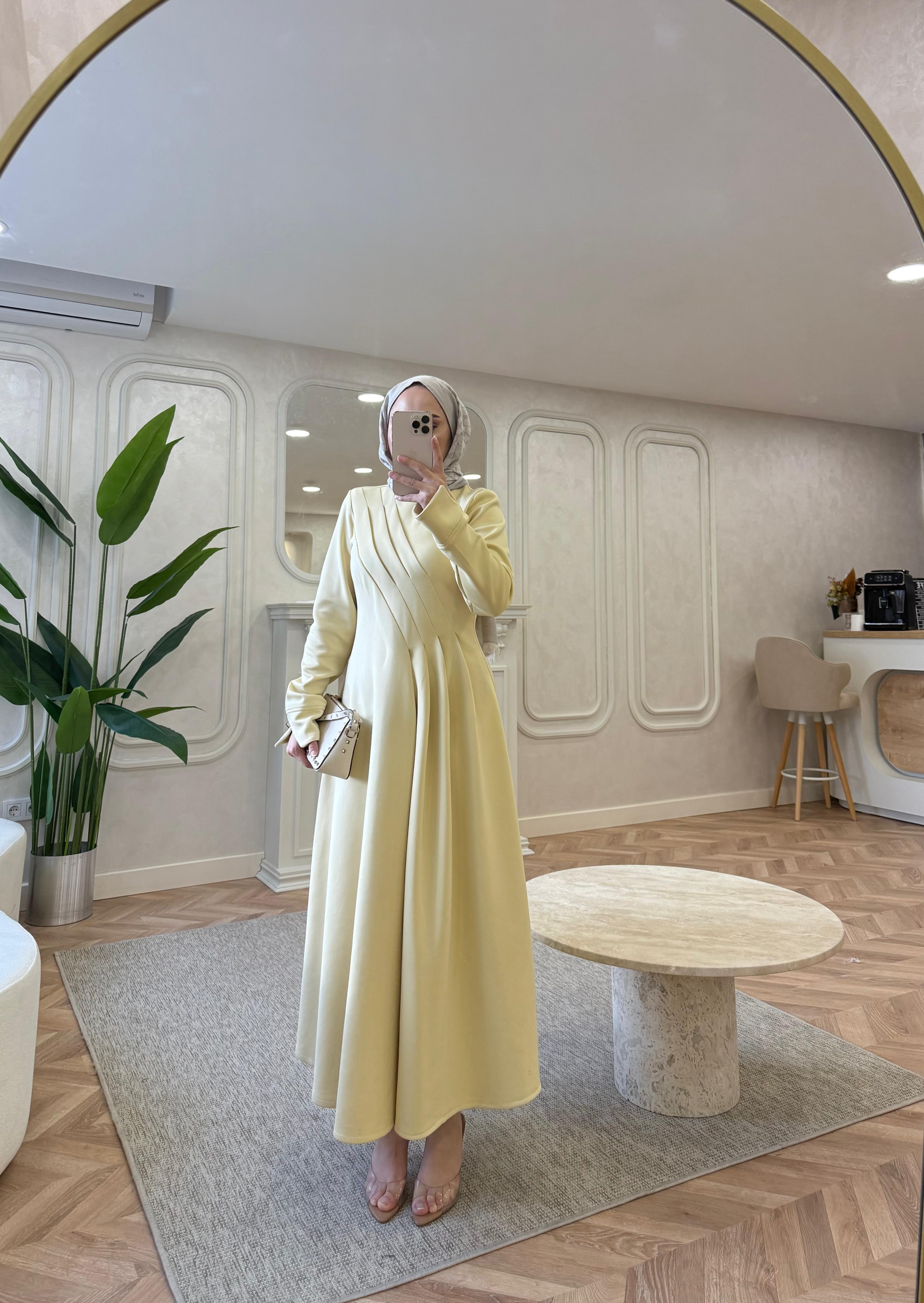 ELBSE-02H&R ButikBear Scuba Elbise Sarı