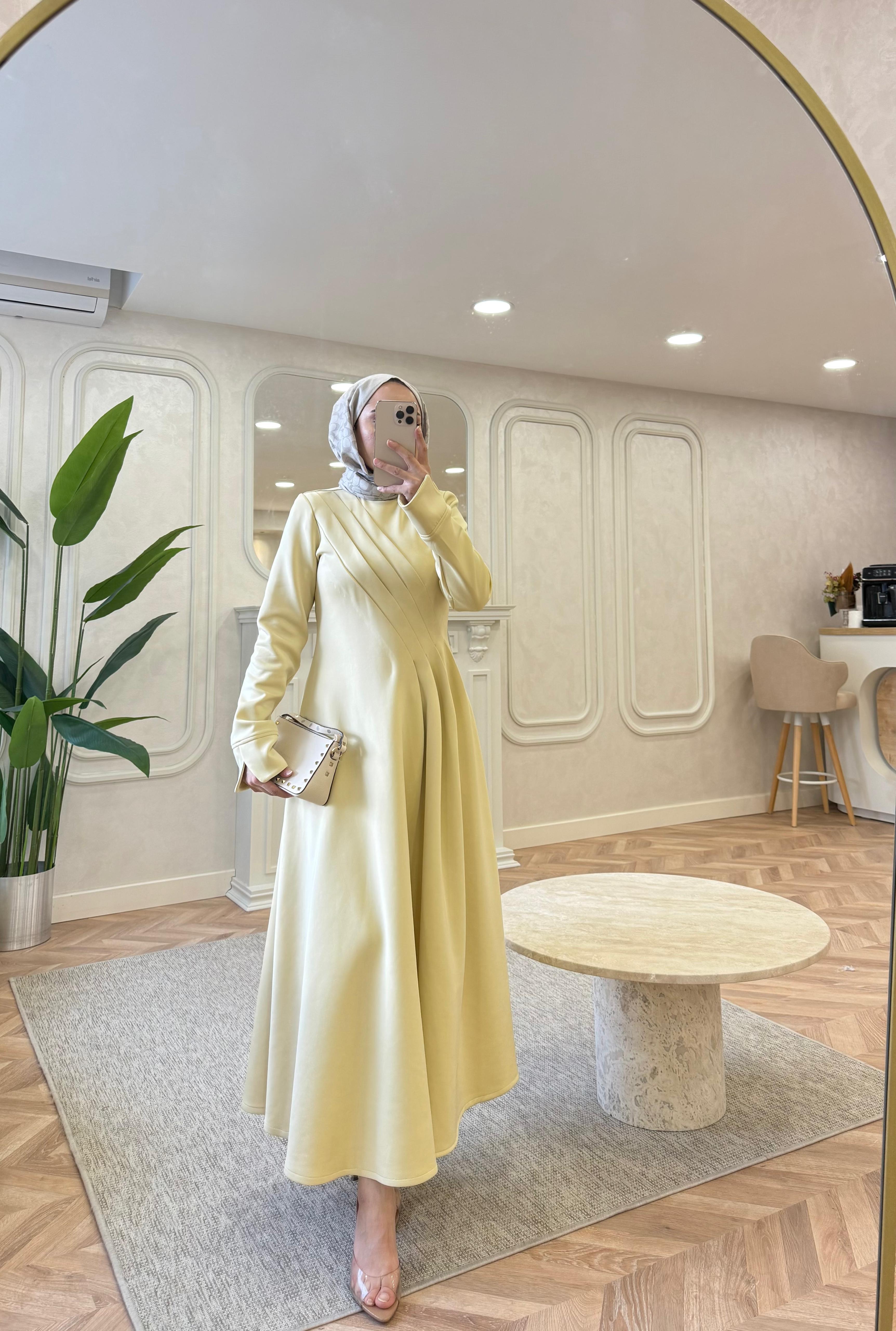 ELBSE-02H&R ButikBear Scuba Elbise Sarı