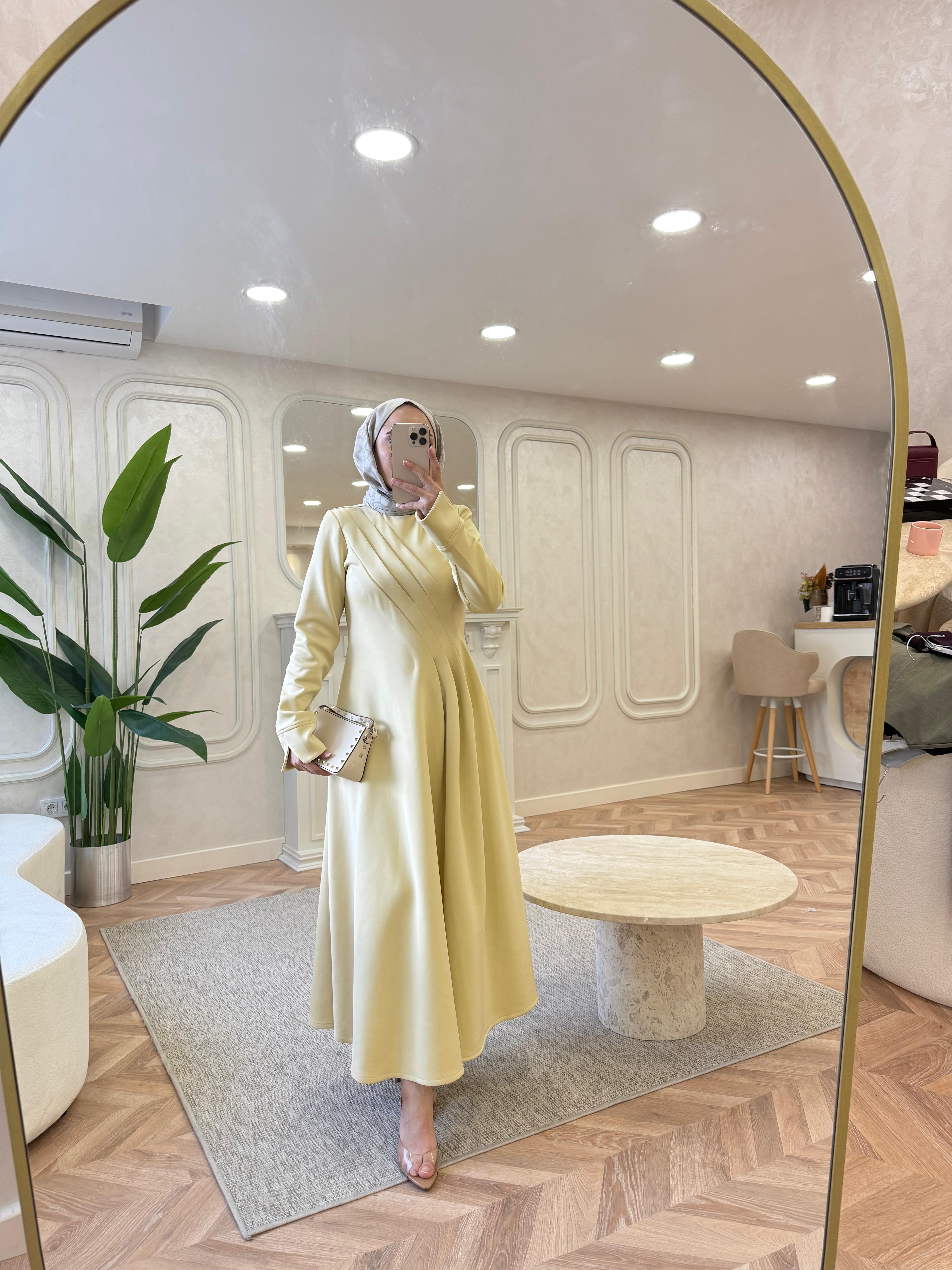 ELBSE-02H&R ButikBear Scuba Elbise Sarı