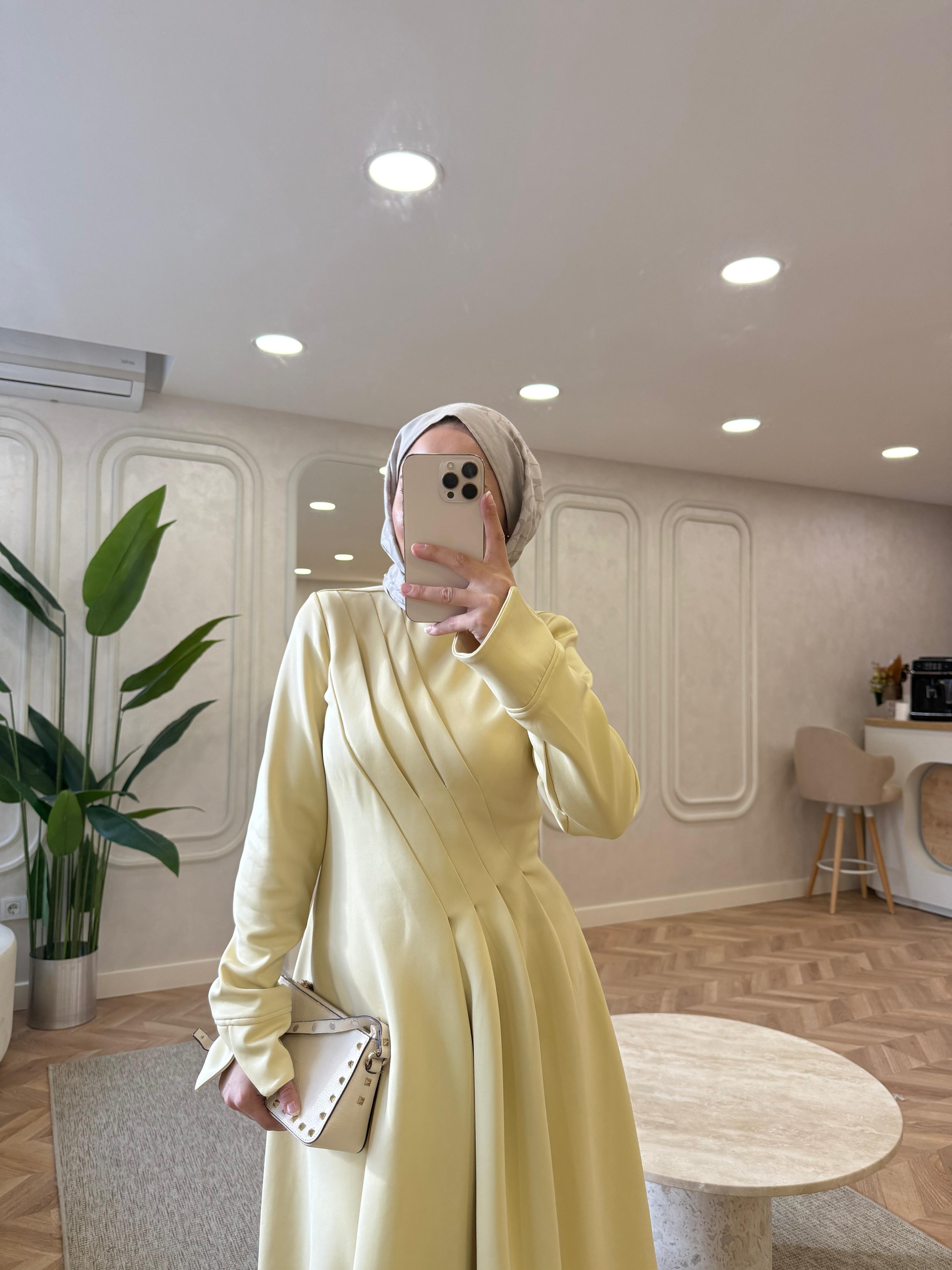 ELBSE-02H&R ButikBear Scuba Elbise Sarı