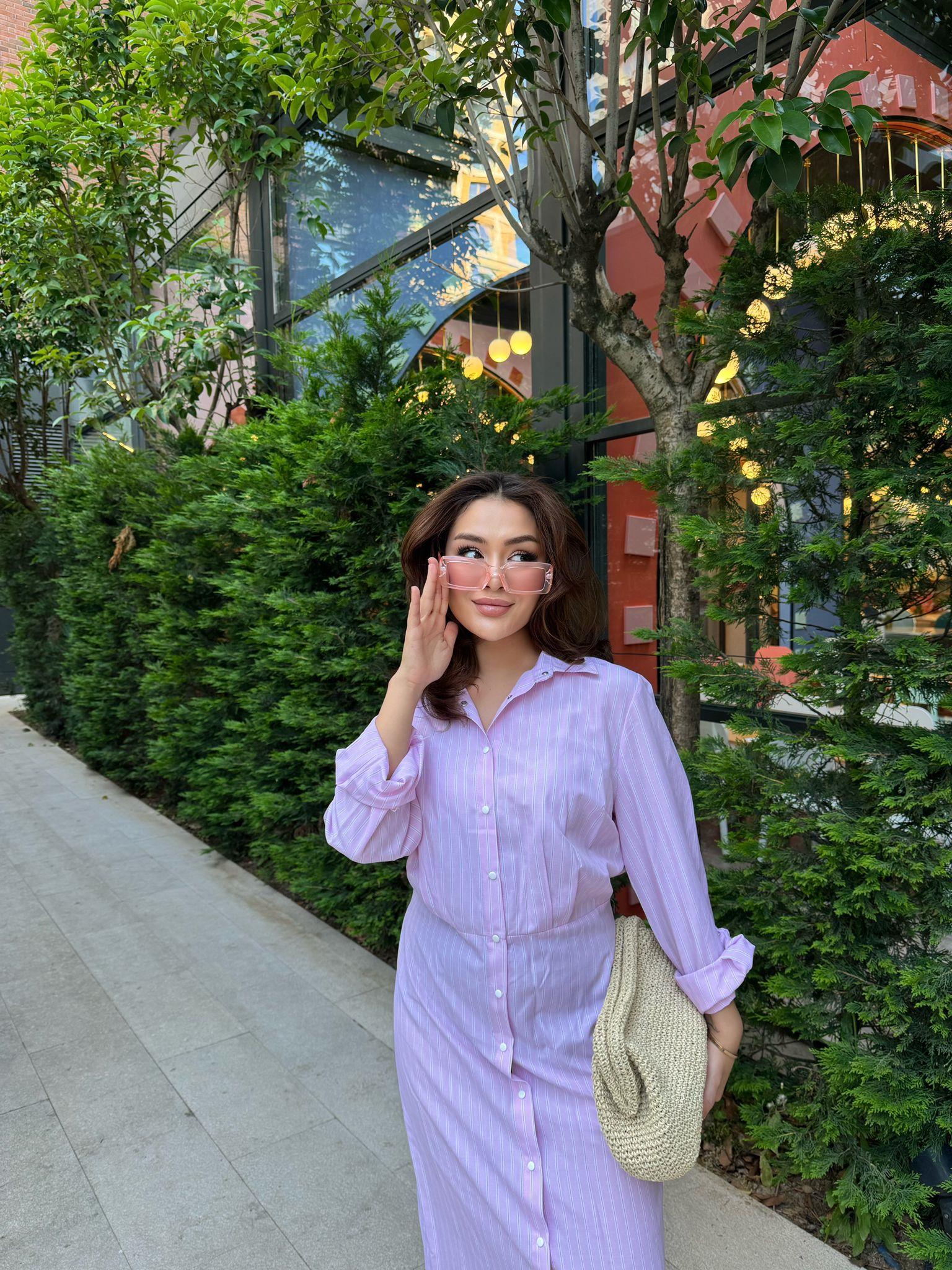 elbs-1358H&R ButikBywen Çizgili Elbise Pembe