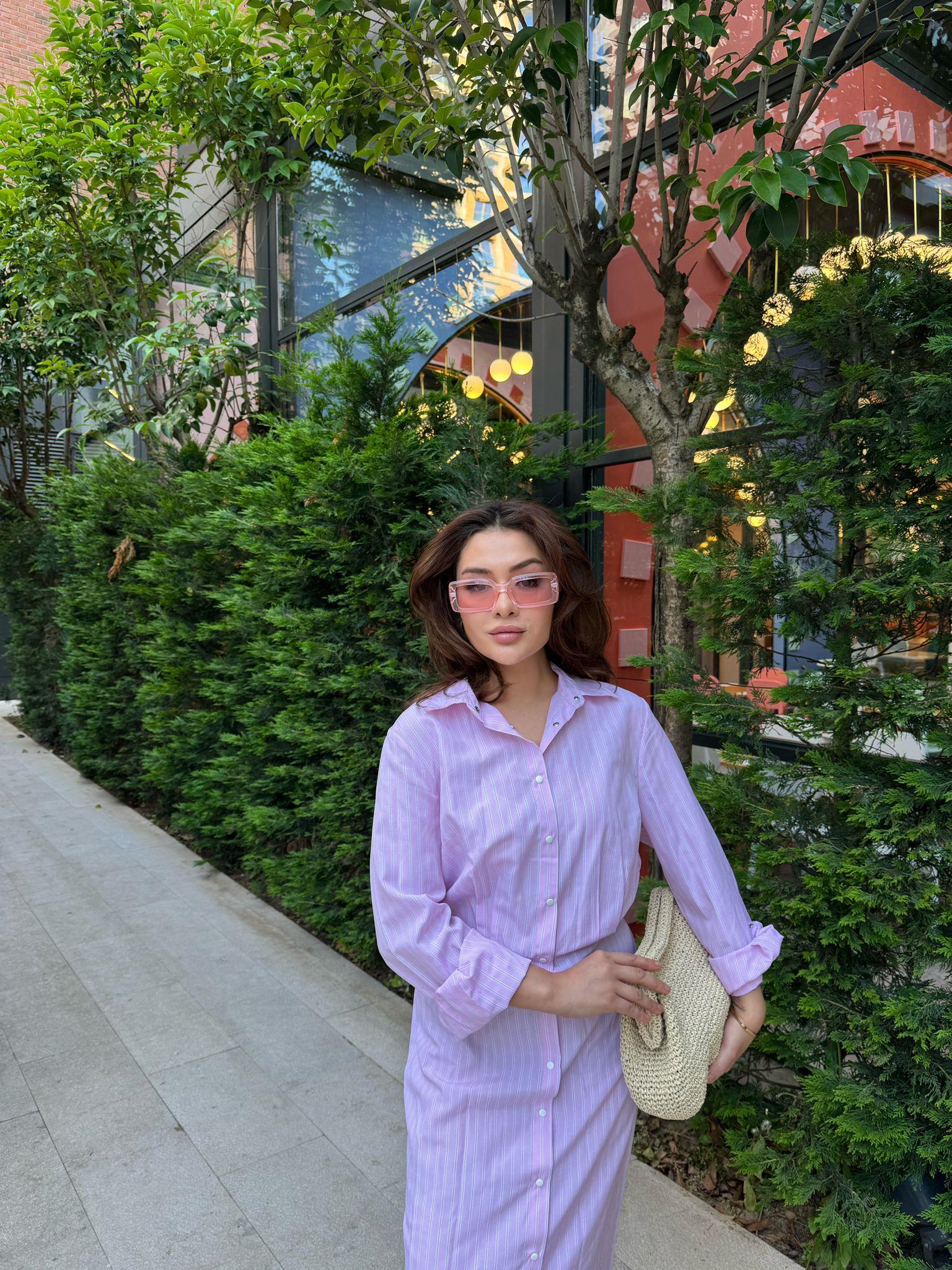 elbs-1358H&R ButikBywen Çizgili Elbise Pembe