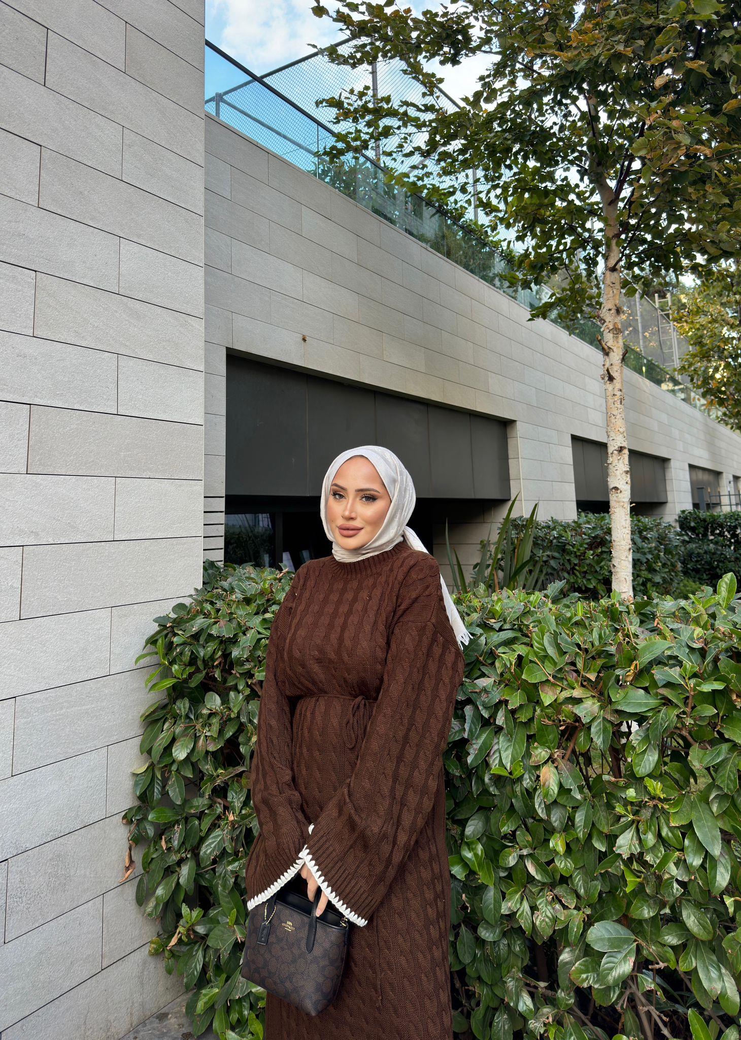 elbs-1514H&R ButikDantel Detaylı Rema Örgü Elbise Kahve