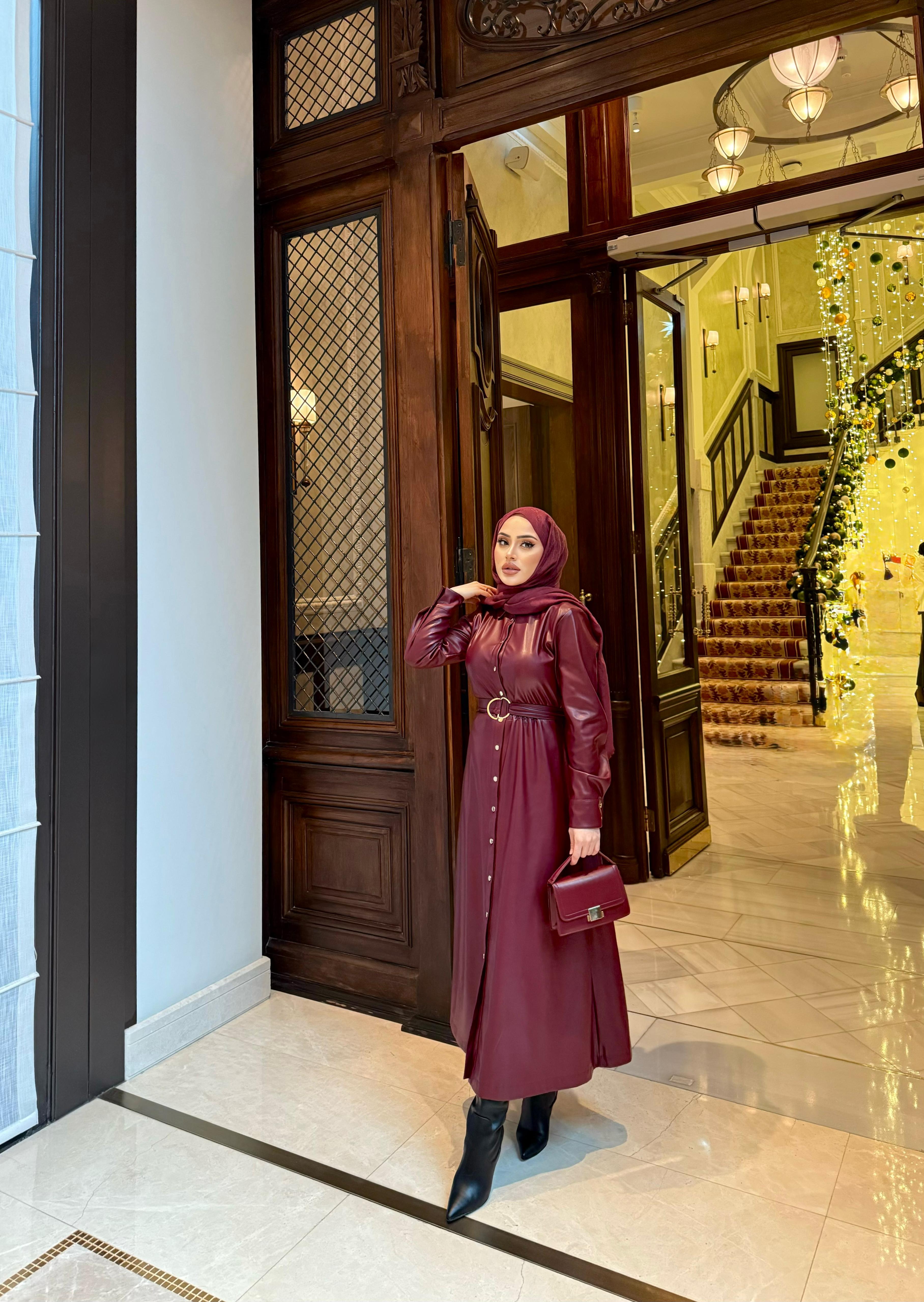 elbs-1526H&R ButikDeri Elbise Bordo