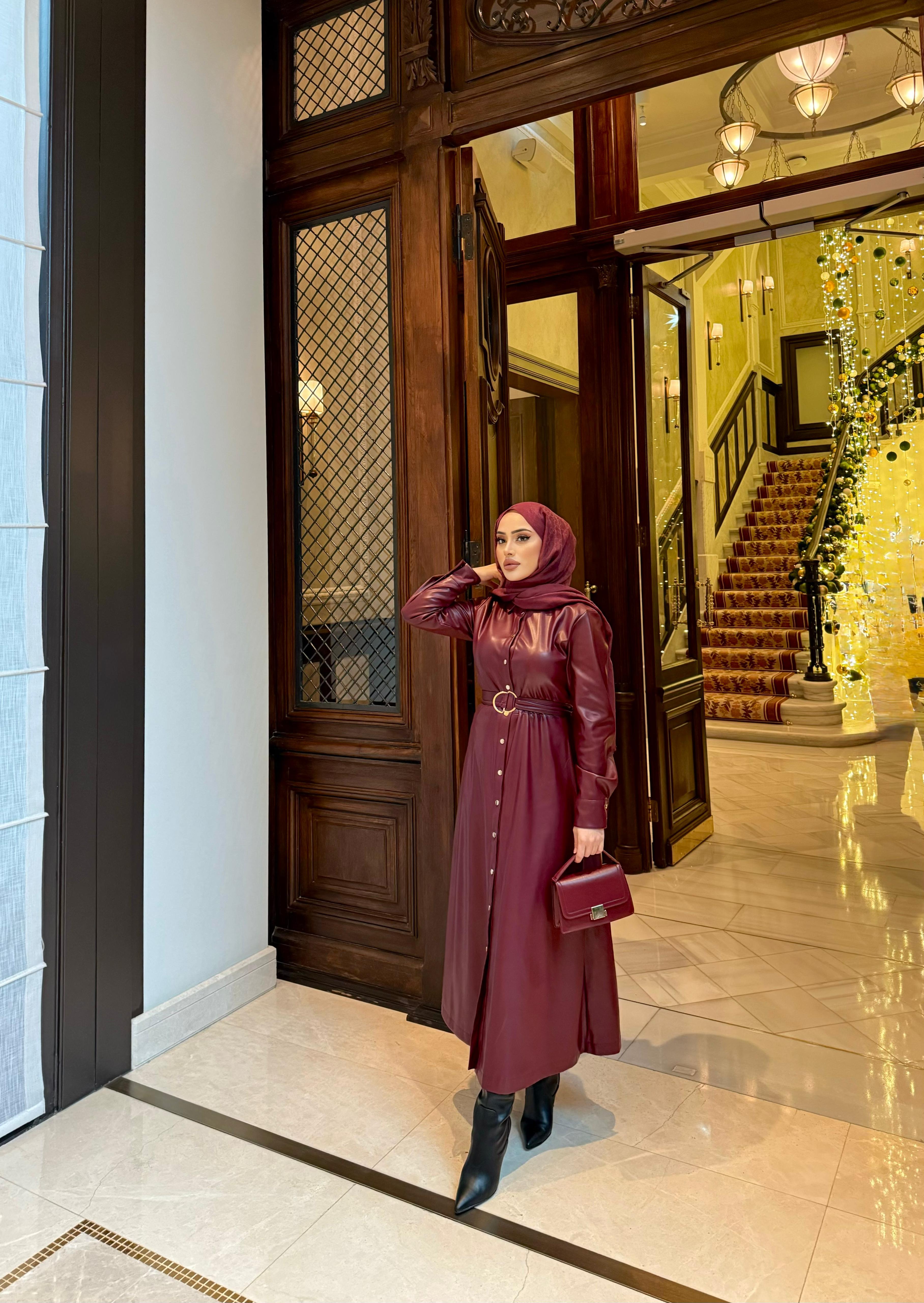 elbs-1526H&R ButikDeri Elbise Bordo
