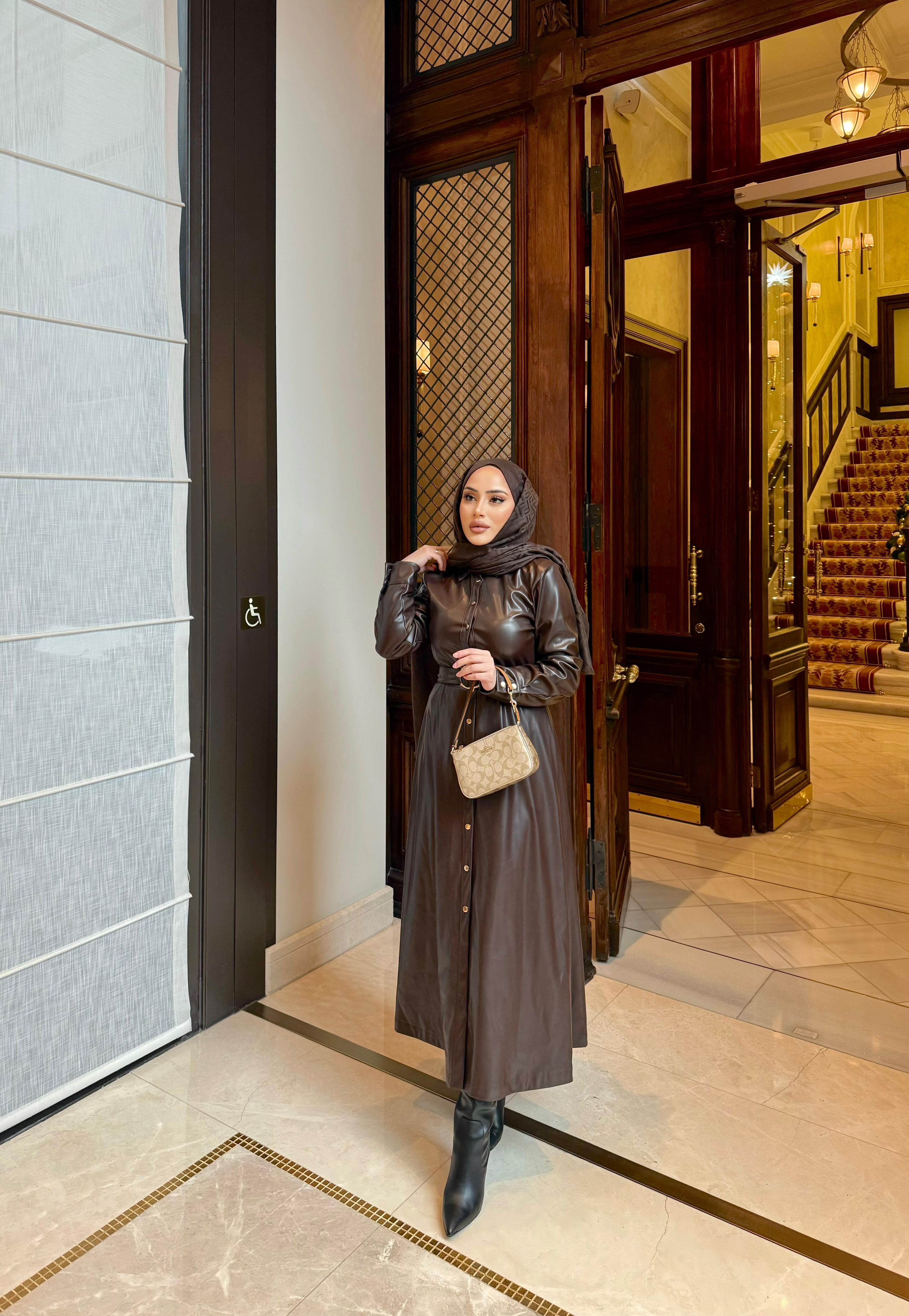 elbs-1527H&R ButikDeri Elbise Kahve