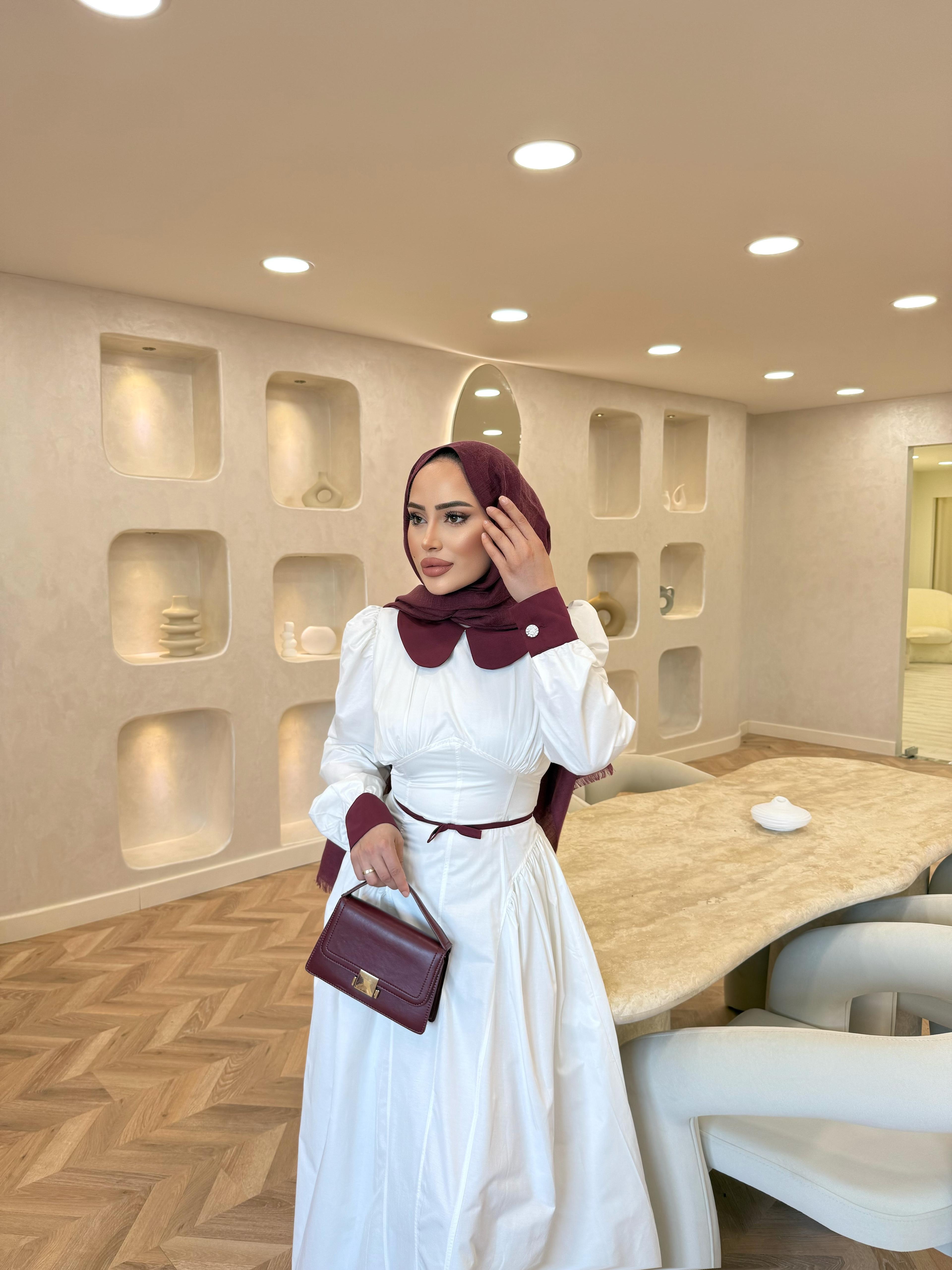 elbs-1703H&R ButikDua Yaka Detaylı Elbise Bordo