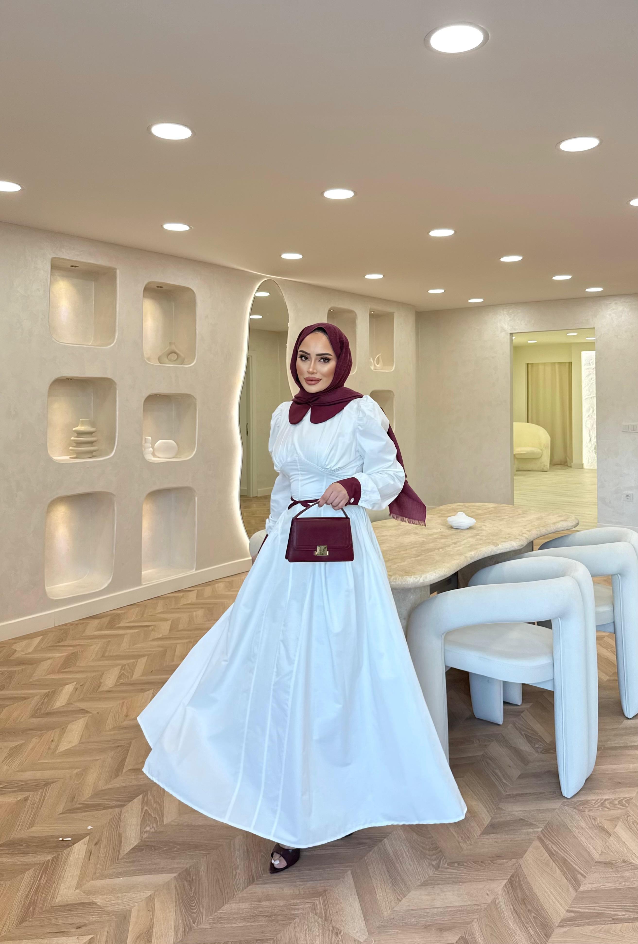 elbs-1703H&R ButikDua Yaka Detaylı Elbise Bordo
