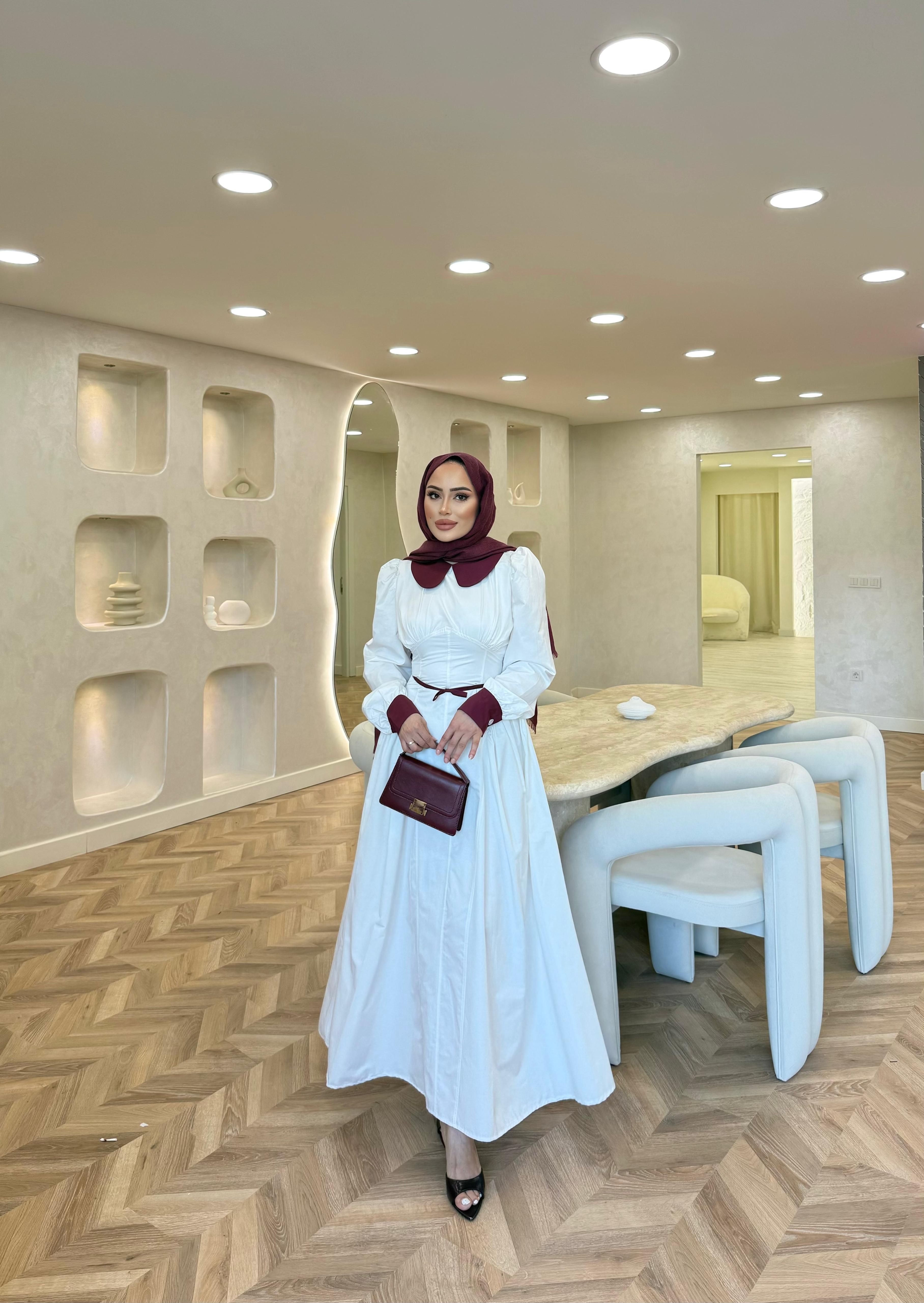 elbs-1703H&R ButikDua Yaka Detaylı Elbise Bordo