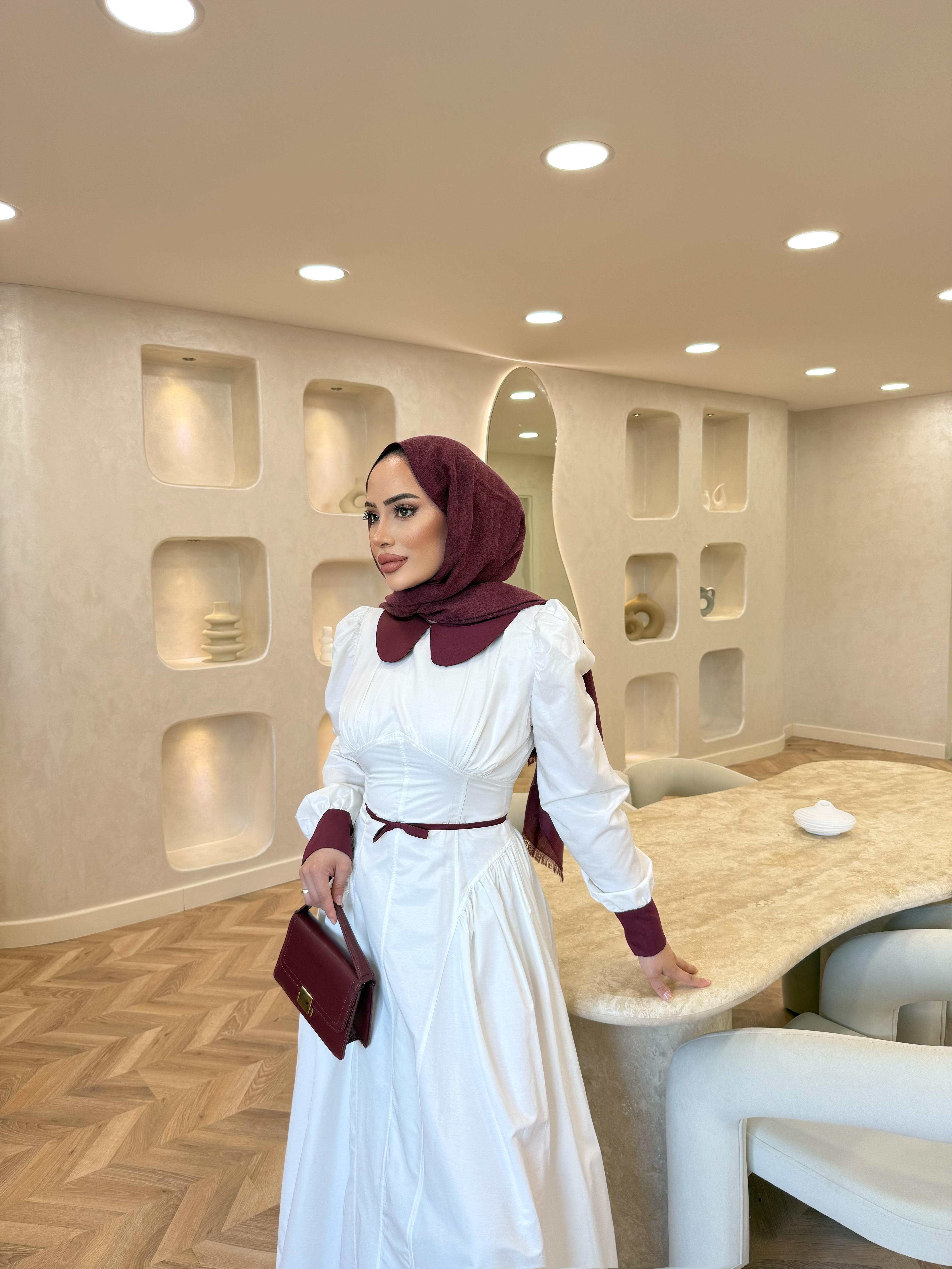 elbs-1703H&R ButikDua Yaka Detaylı Elbise Bordo