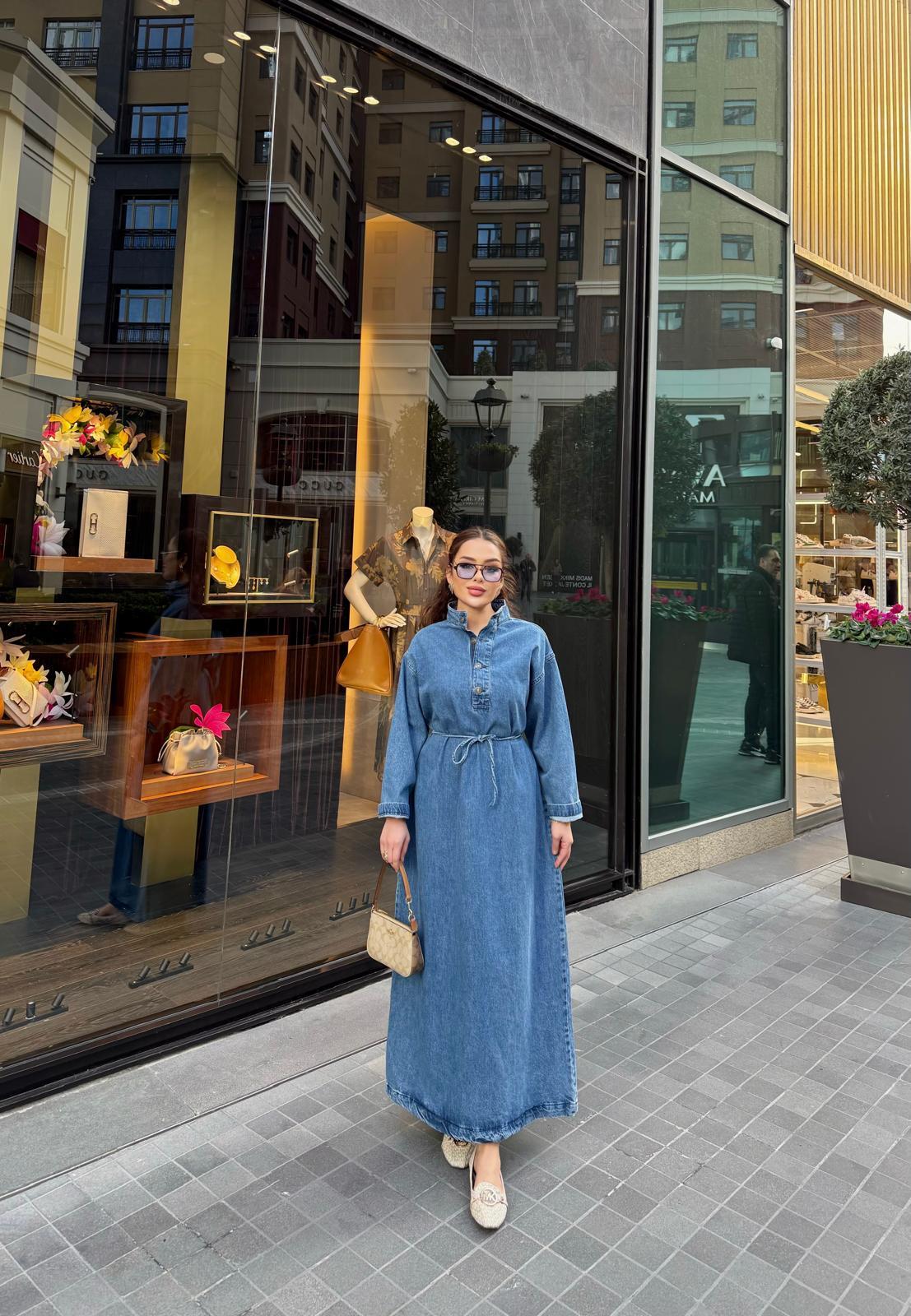 elbs-1521H&R ButikLia Kot Ön Düğmeli Elbise Açık Mavi