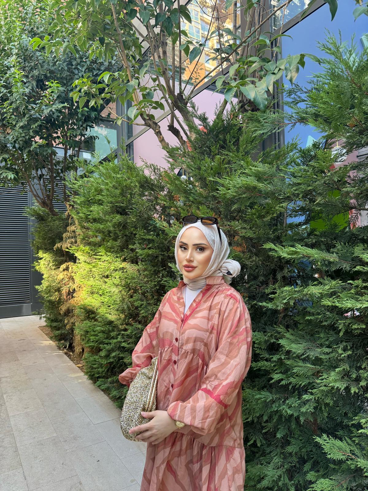 elbs-1439H&R ButikPamuk Çizgi Desenli Elbise