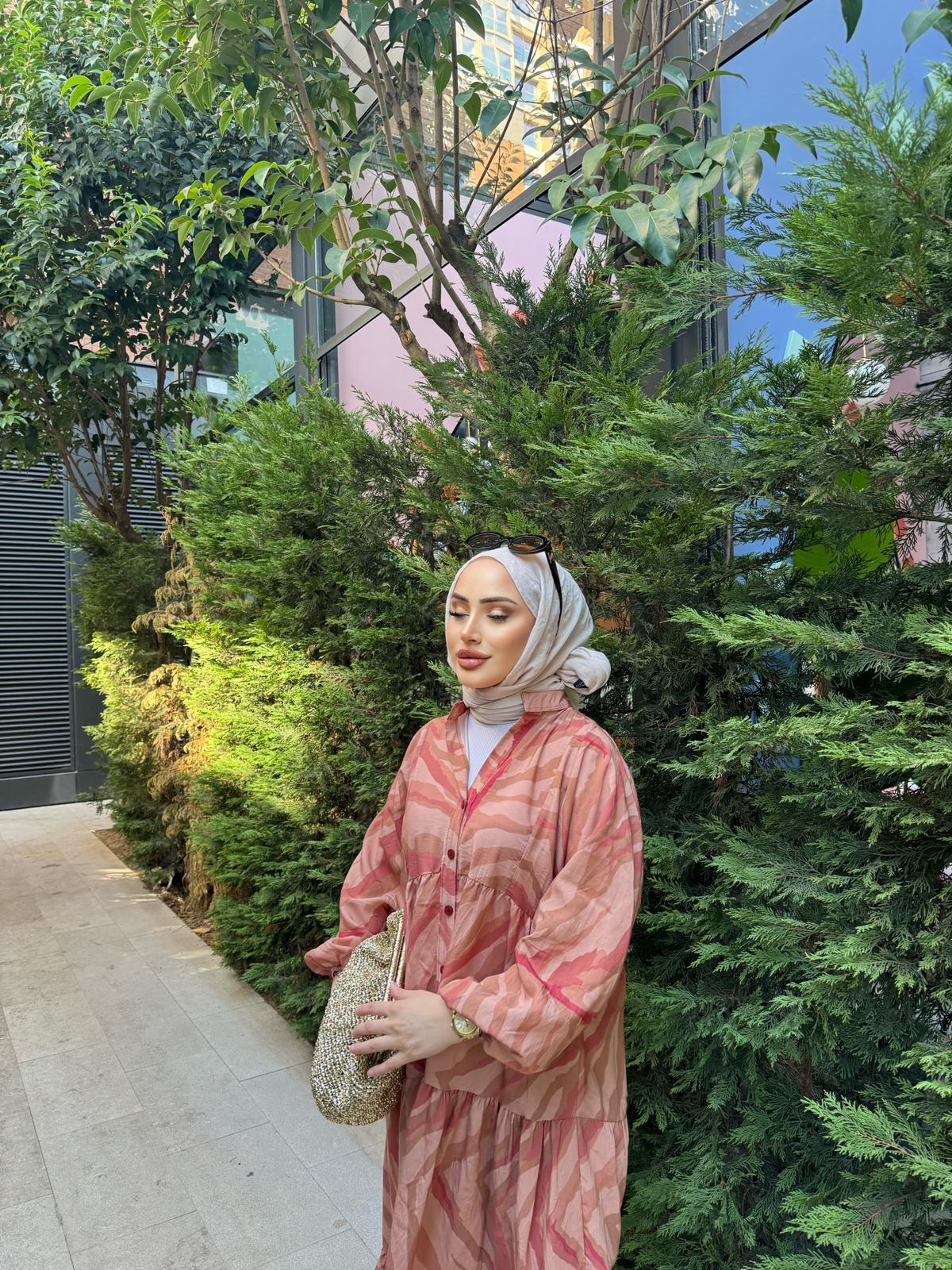 elbs-1439H&R ButikPamuk Çizgi Desenli Elbise