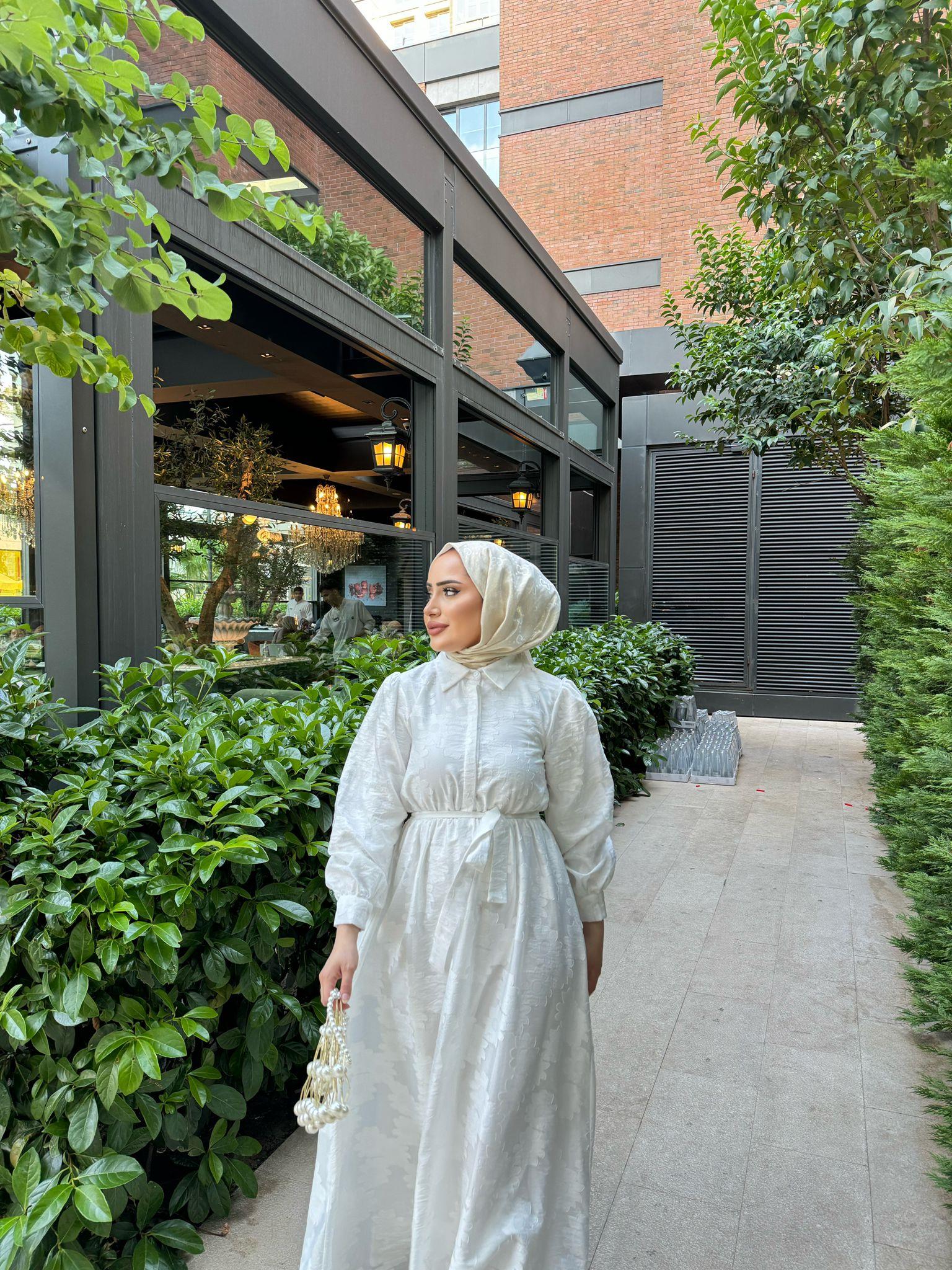elbs-1392H&R ButikPapatya Desen İndirimli Elbise Beyaz