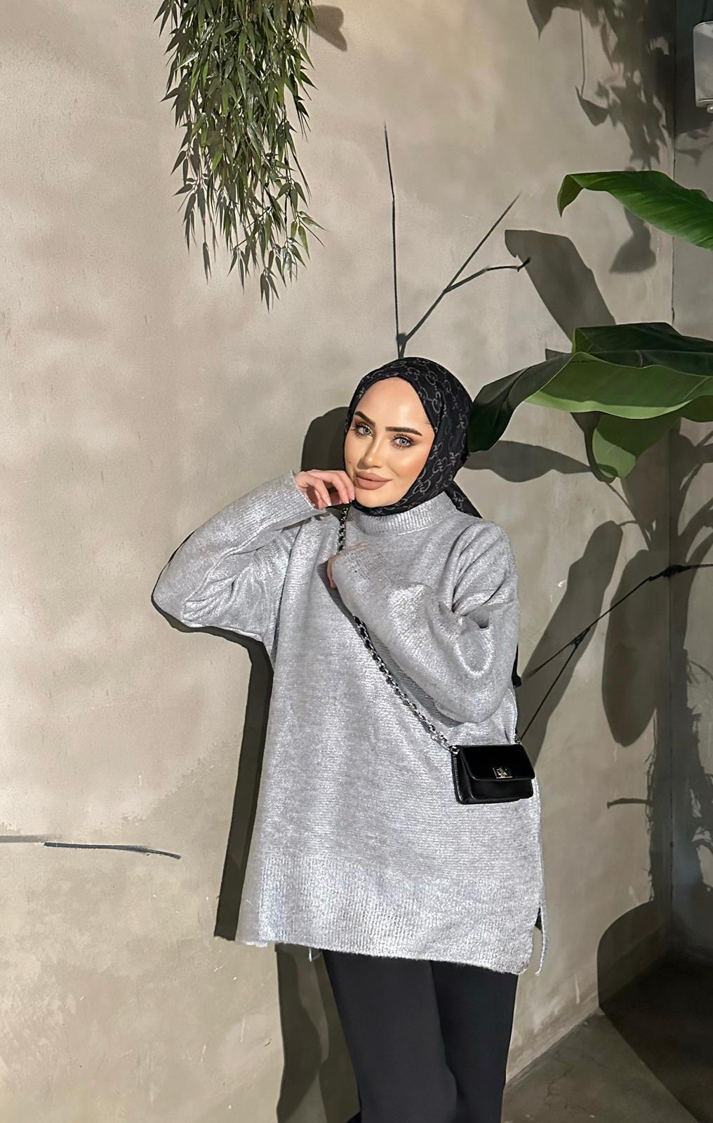 KAZK-509H&R ButikVaraklı Kazak Gri