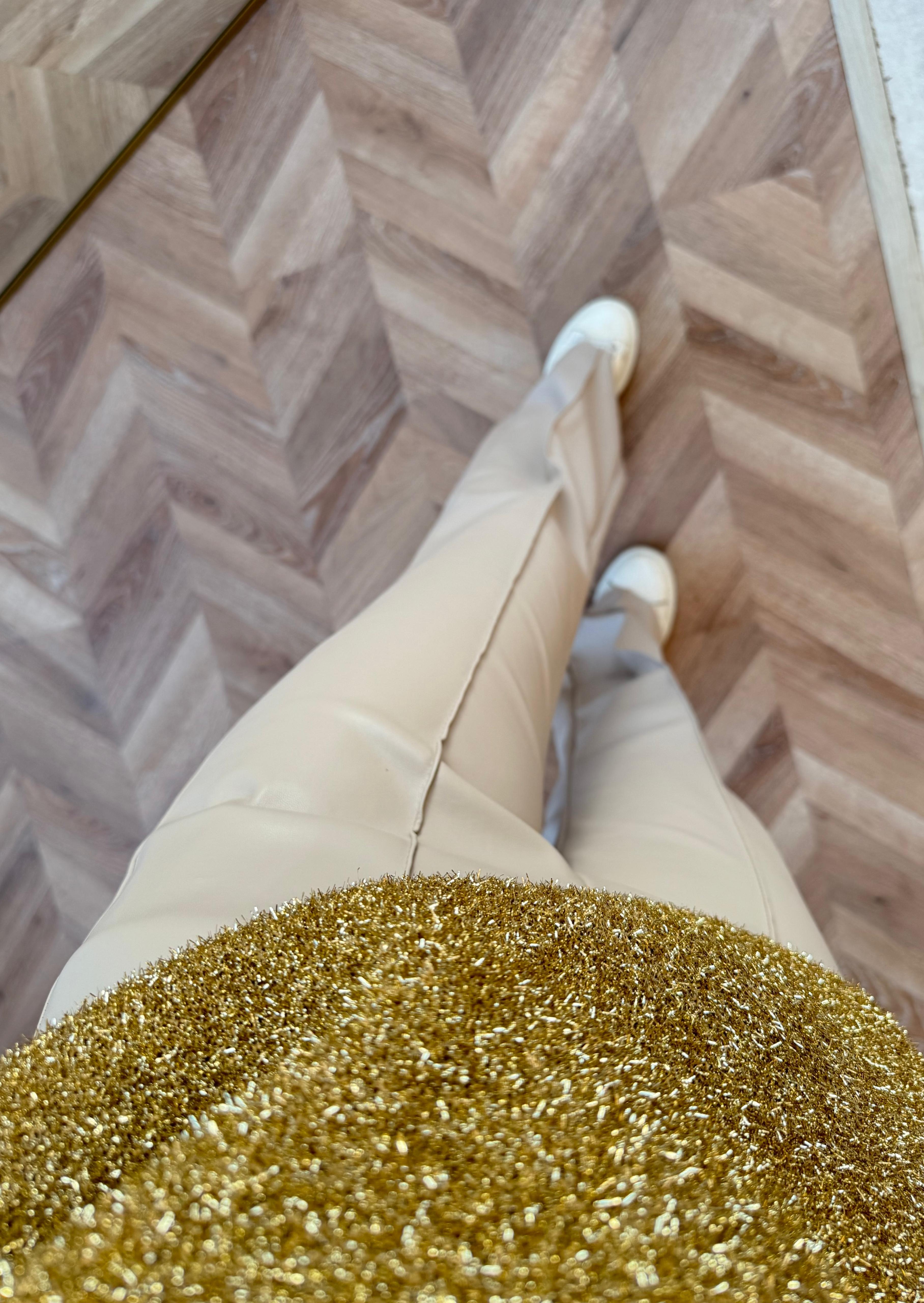 PNT-015H&R Butikİspanyol Paça Deri Pantolon Krem