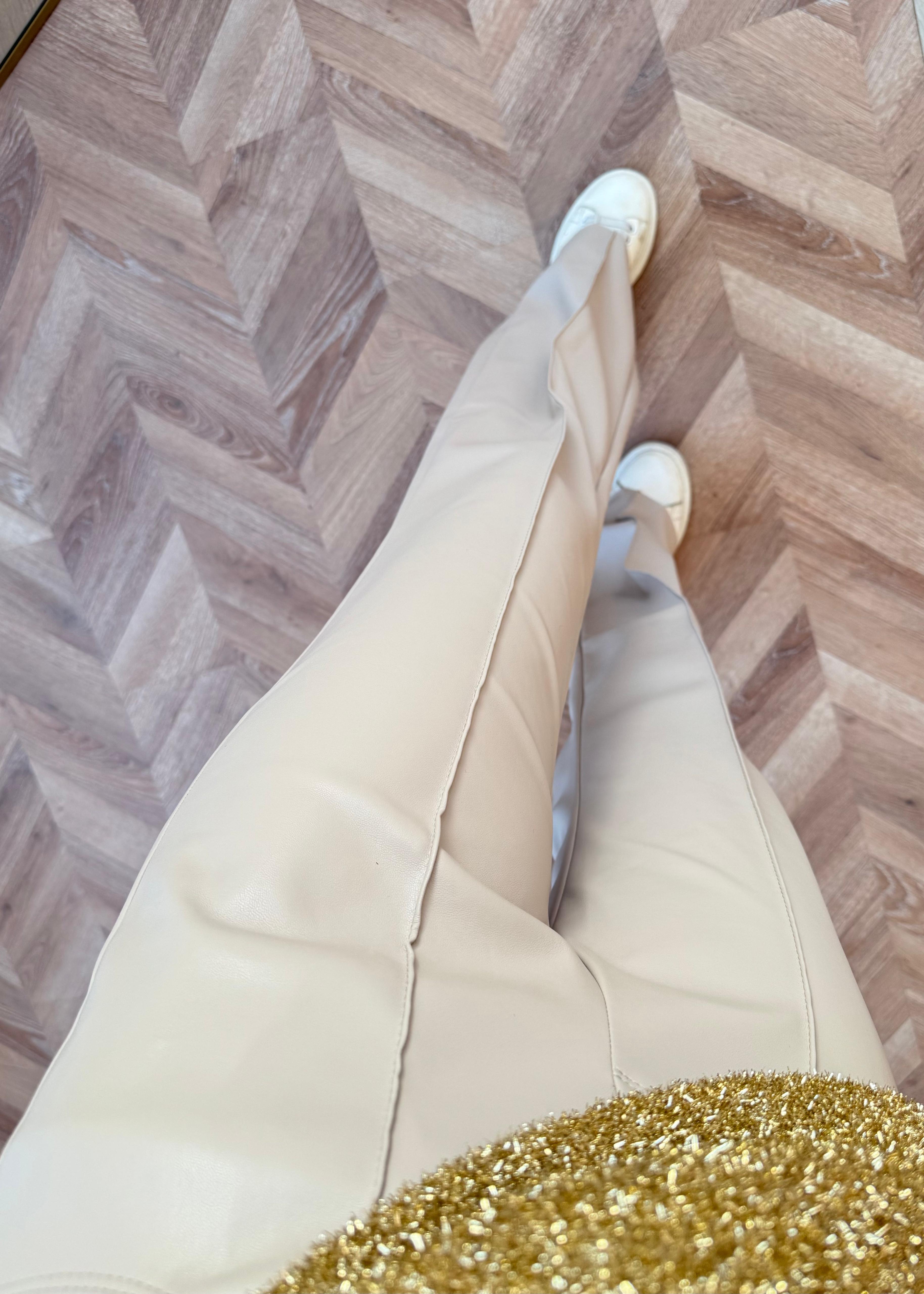 PNT-015H&R Butikİspanyol Paça Deri Pantolon Krem