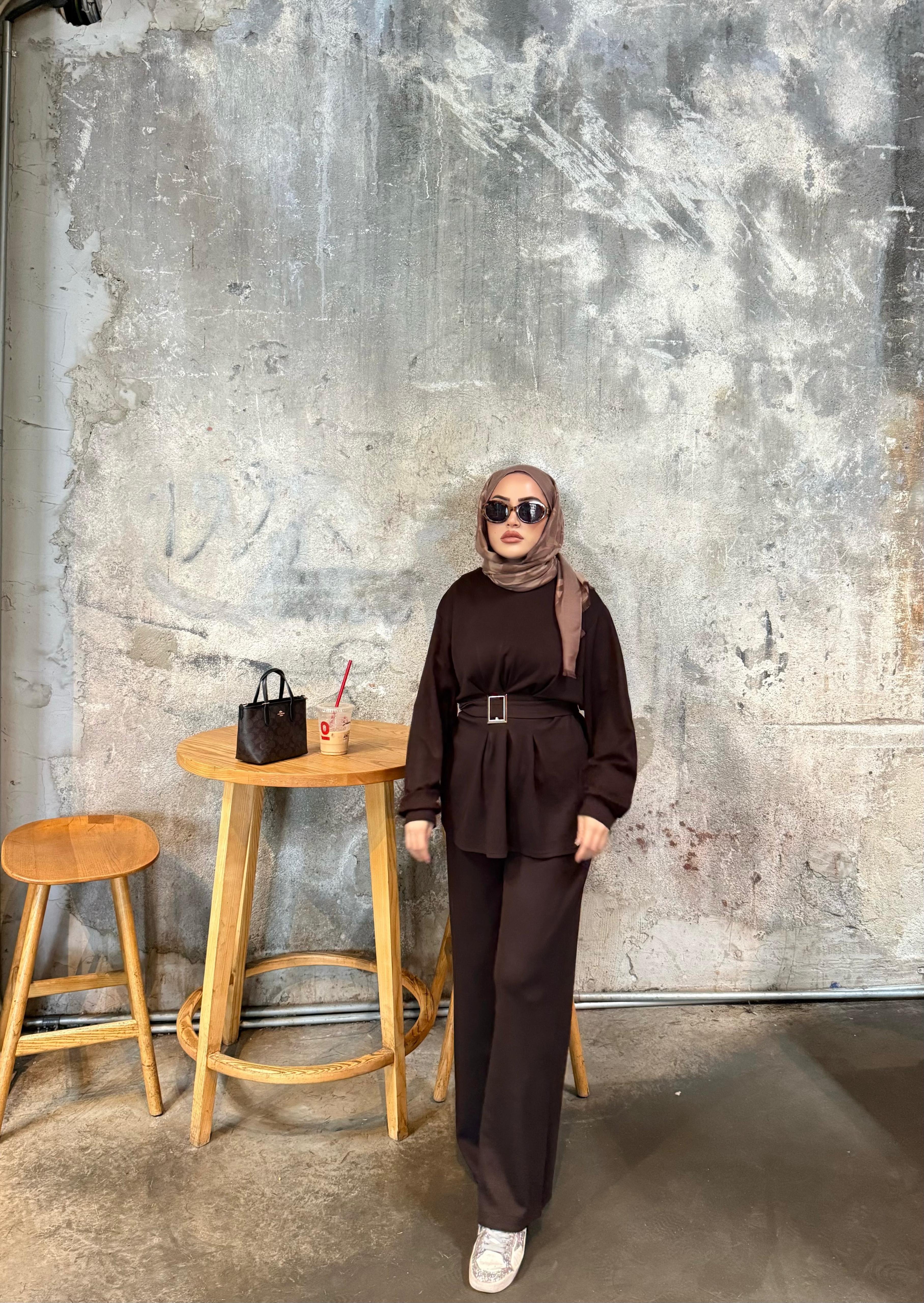 TKM-1914H&R ButikEsna Kemerli Oysh Takım Acı Kahve