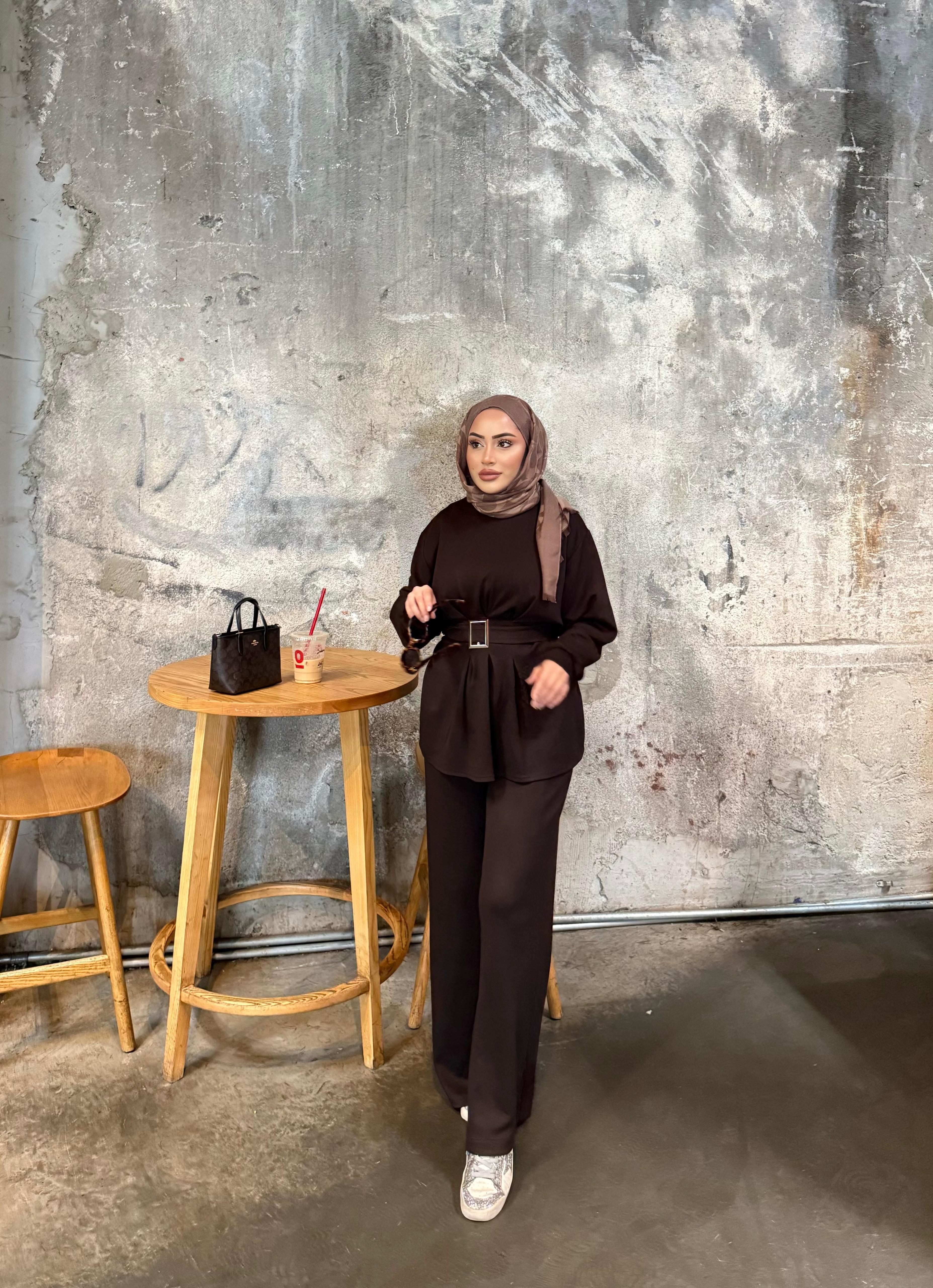 TKM-1914H&R ButikEsna Kemerli Oysh Takım Acı Kahve