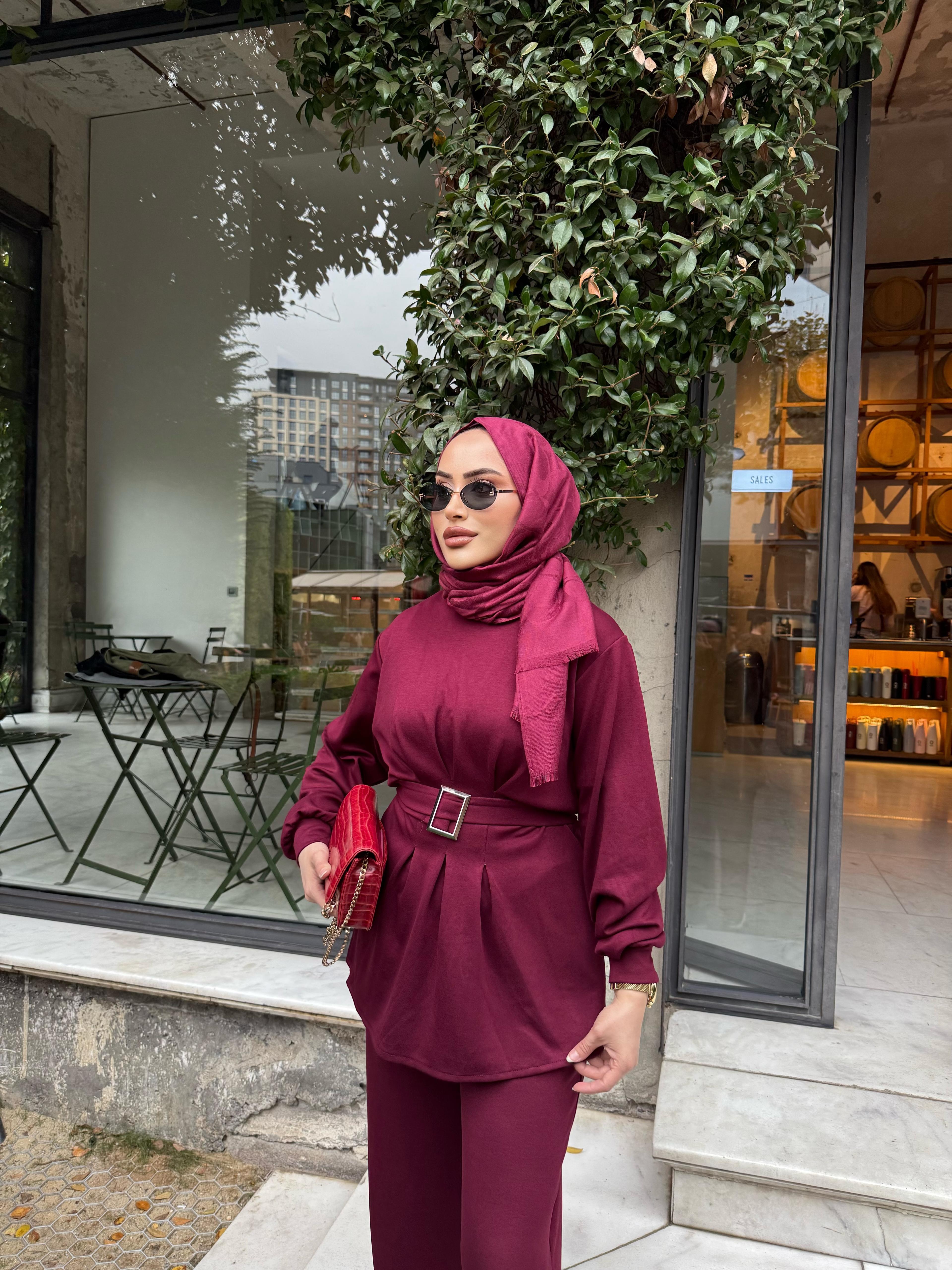 TKM-1912H&R ButikEsna Kemerli Oysh Takım Bordo