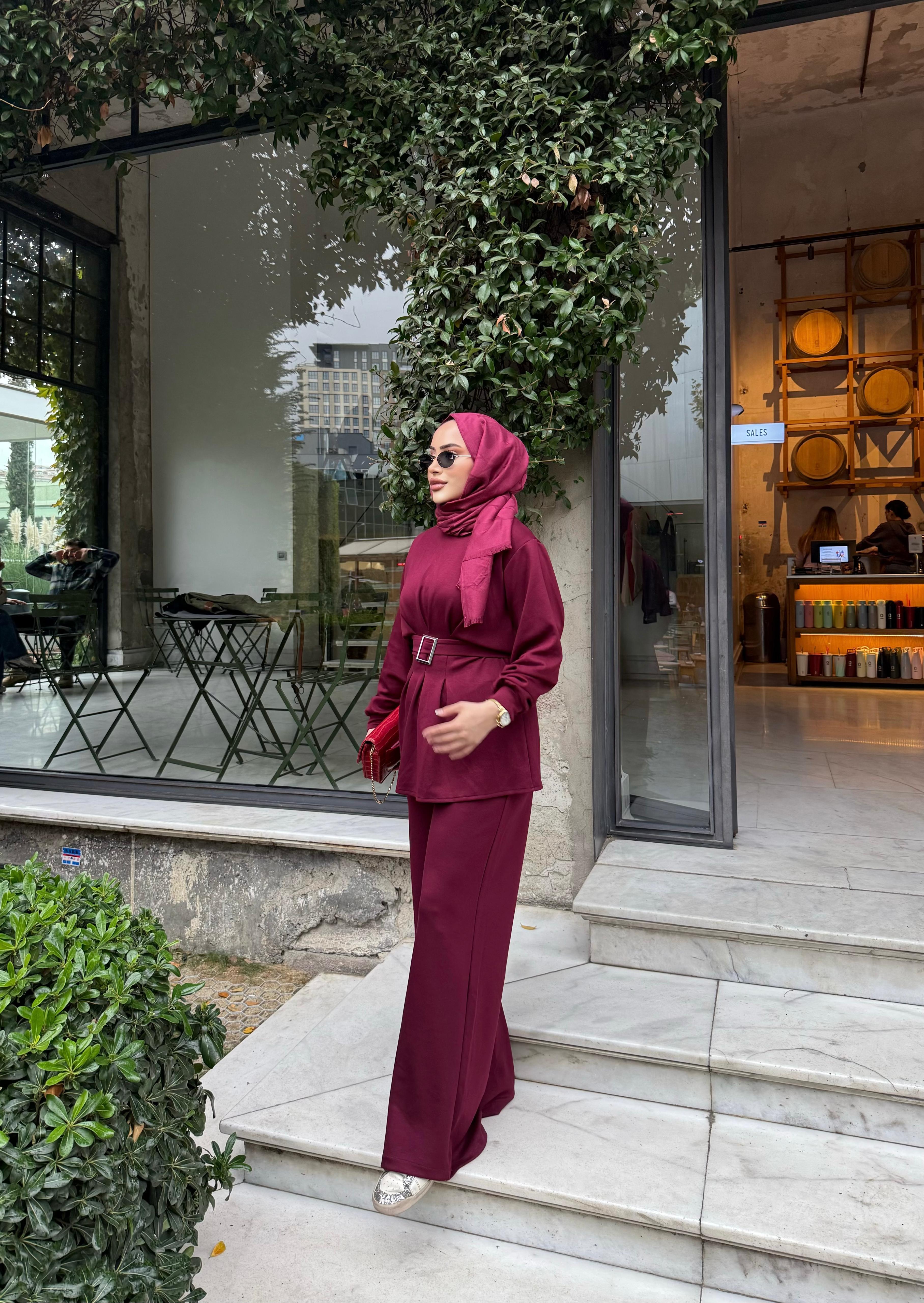 TKM-1912H&R ButikEsna Kemerli Oysh Takım Bordo