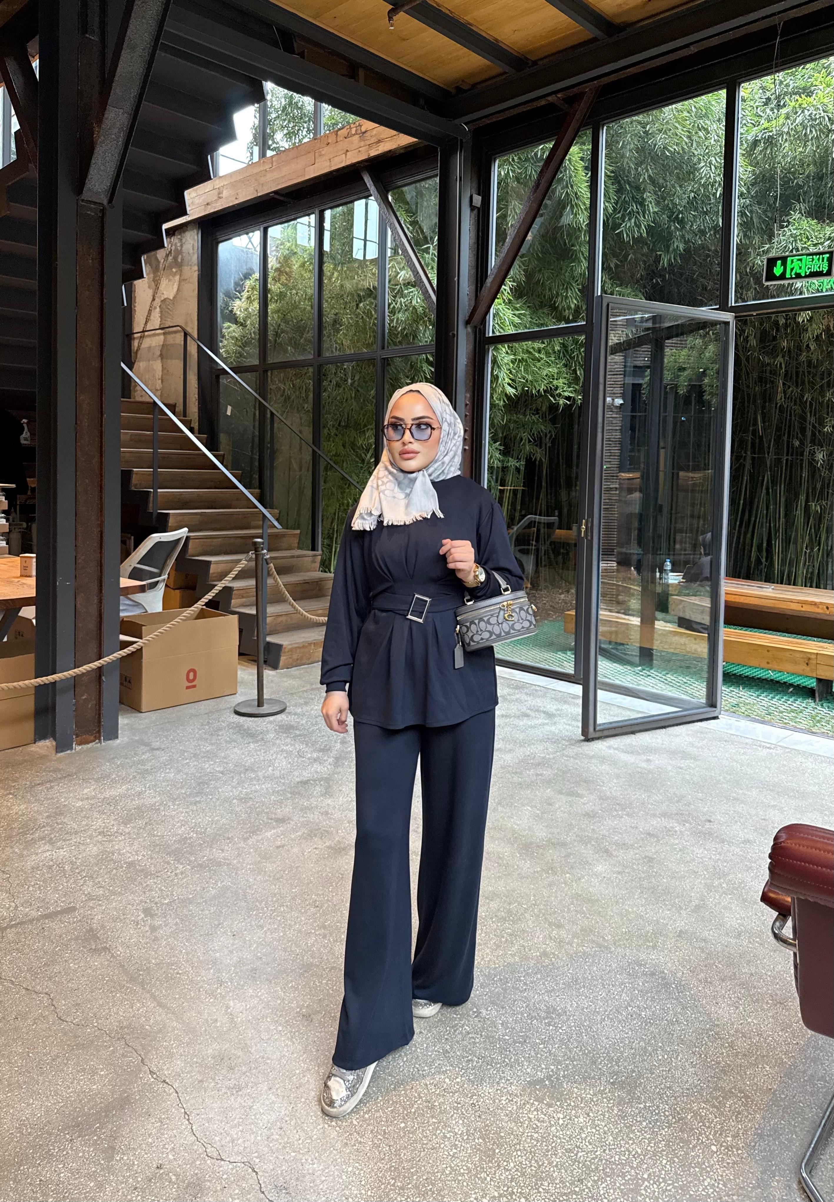 TKM-1913H&R ButikEsna Kemerli Oysh Takım Lacivert