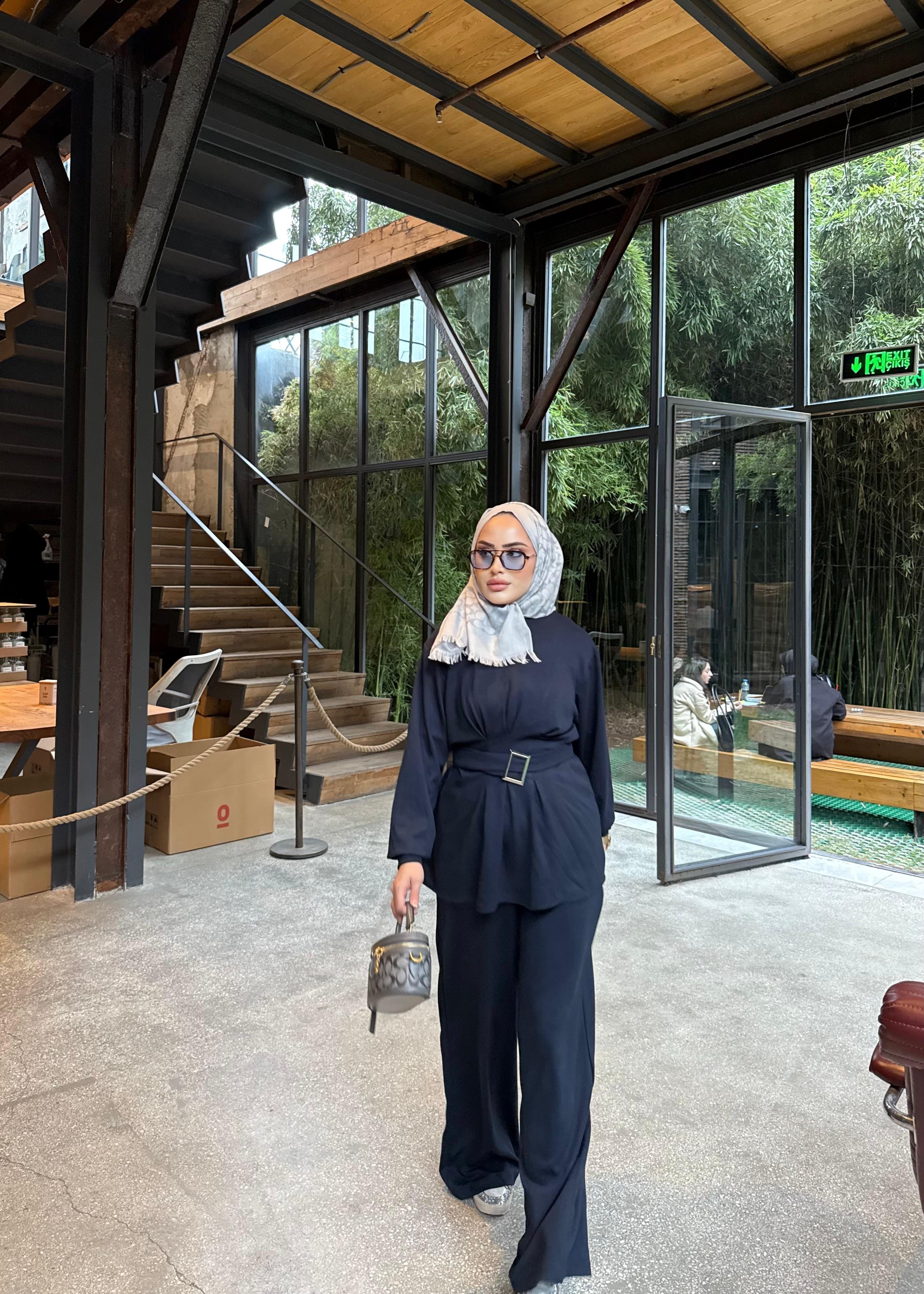 TKM-1913H&R ButikEsna Kemerli Oysh Takım Lacivert