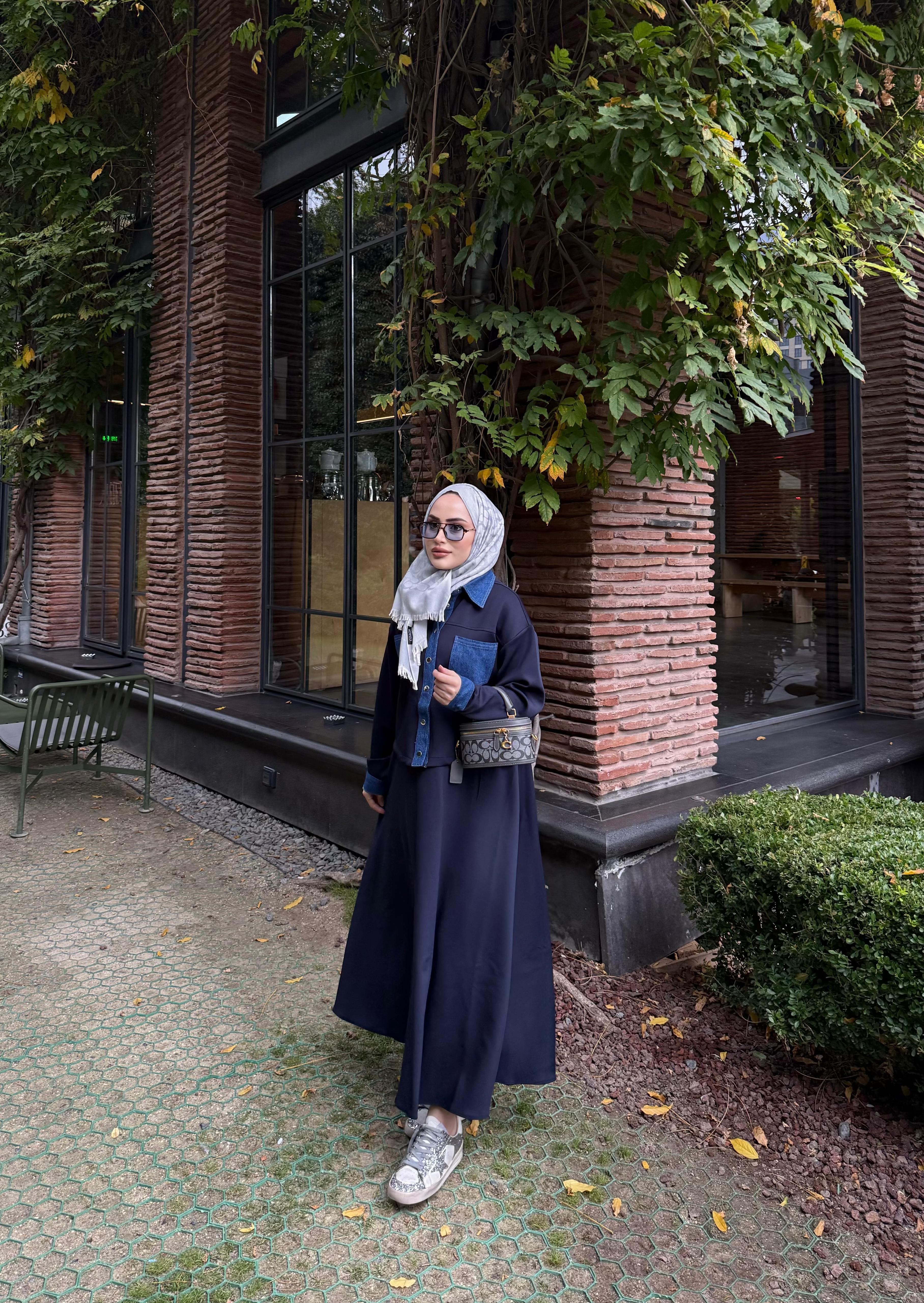 TKM565694H&R ButikLam Kot Detaylı Etekli Takım Lacivert