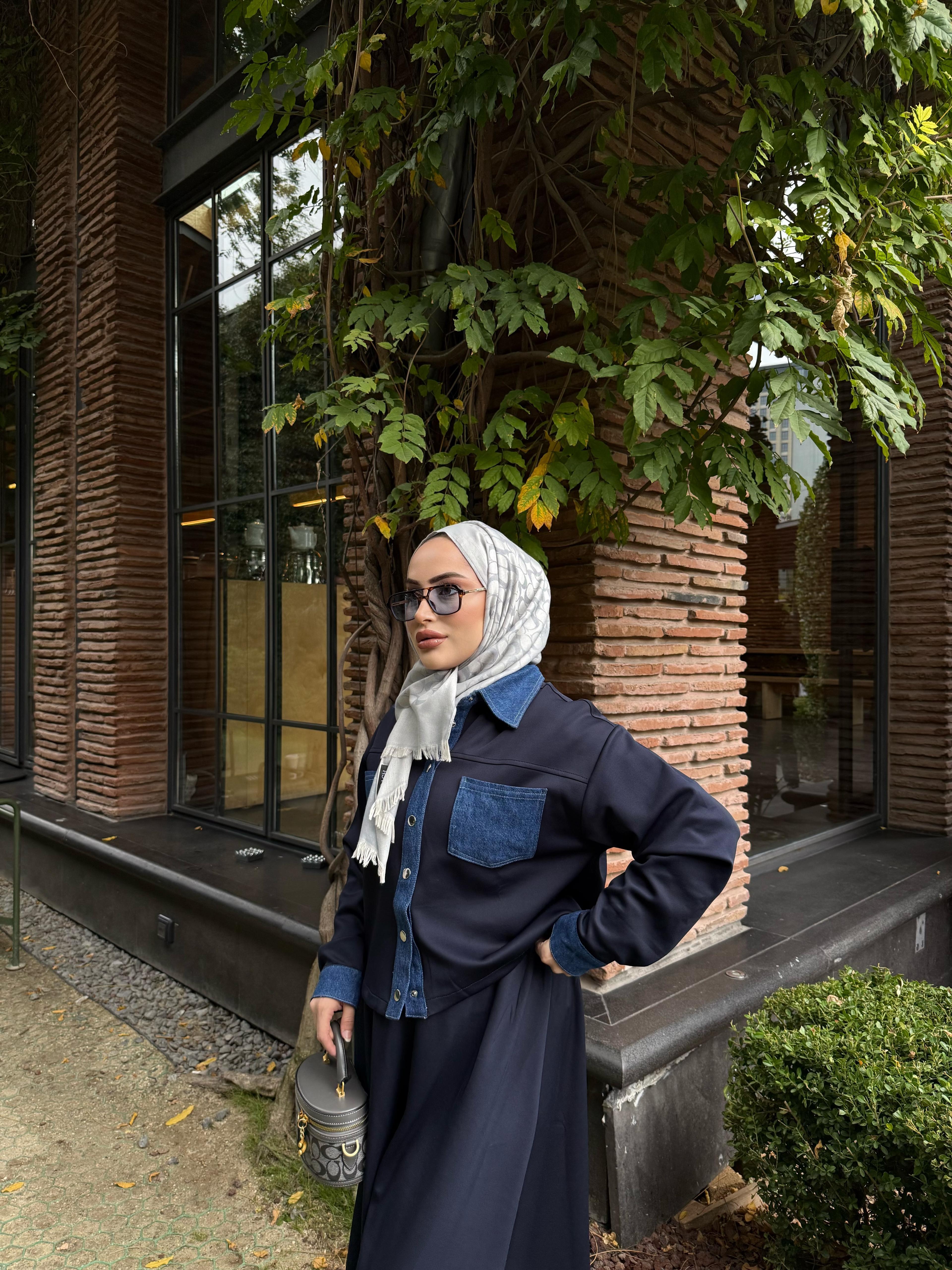 TKM565694H&R ButikLam Kot Detaylı Etekli Takım Lacivert