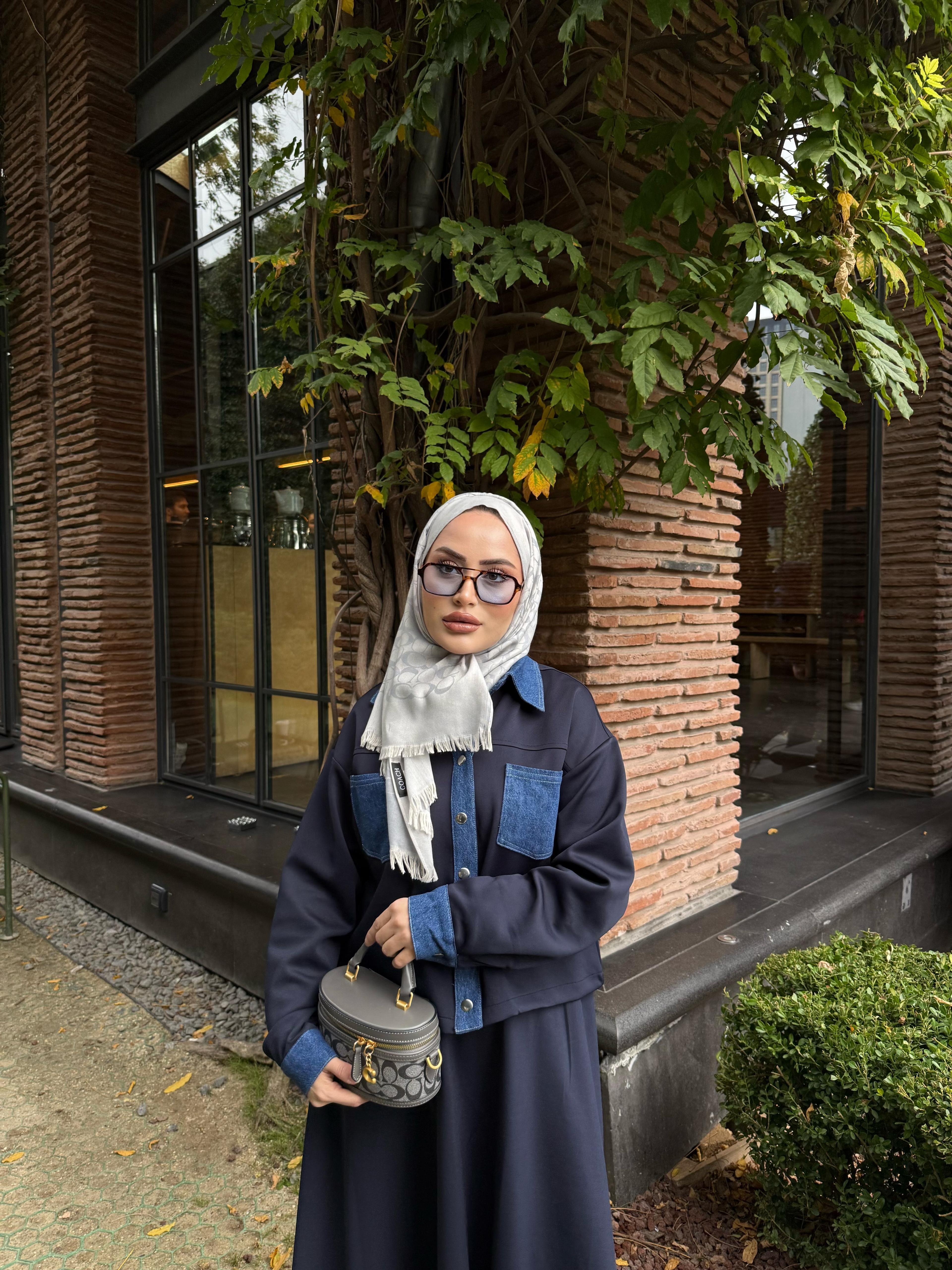 TKM565694H&R ButikLam Kot Detaylı Etekli Takım Lacivert