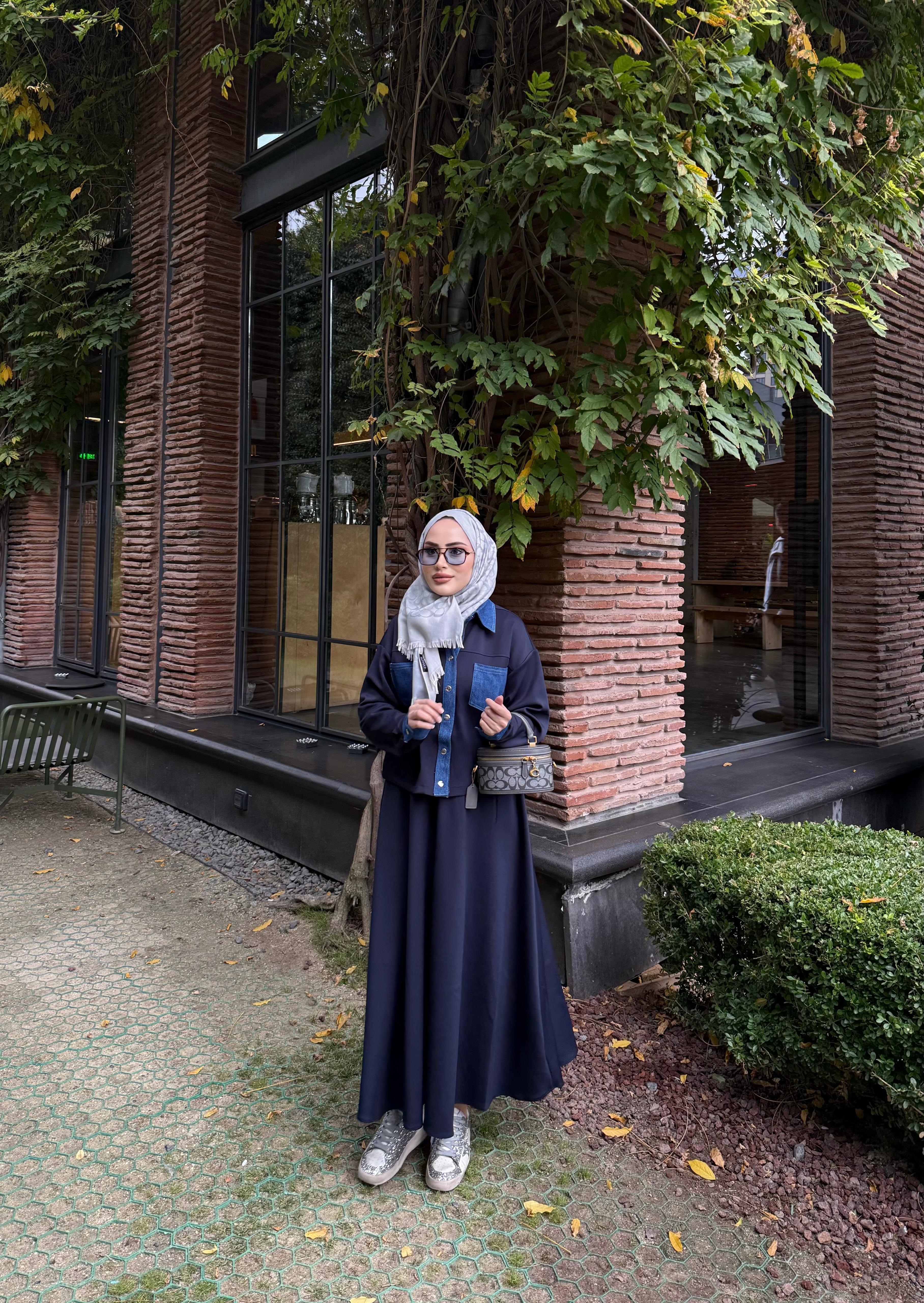 TKM565694H&R ButikLam Kot Detaylı Etekli Takım Lacivert