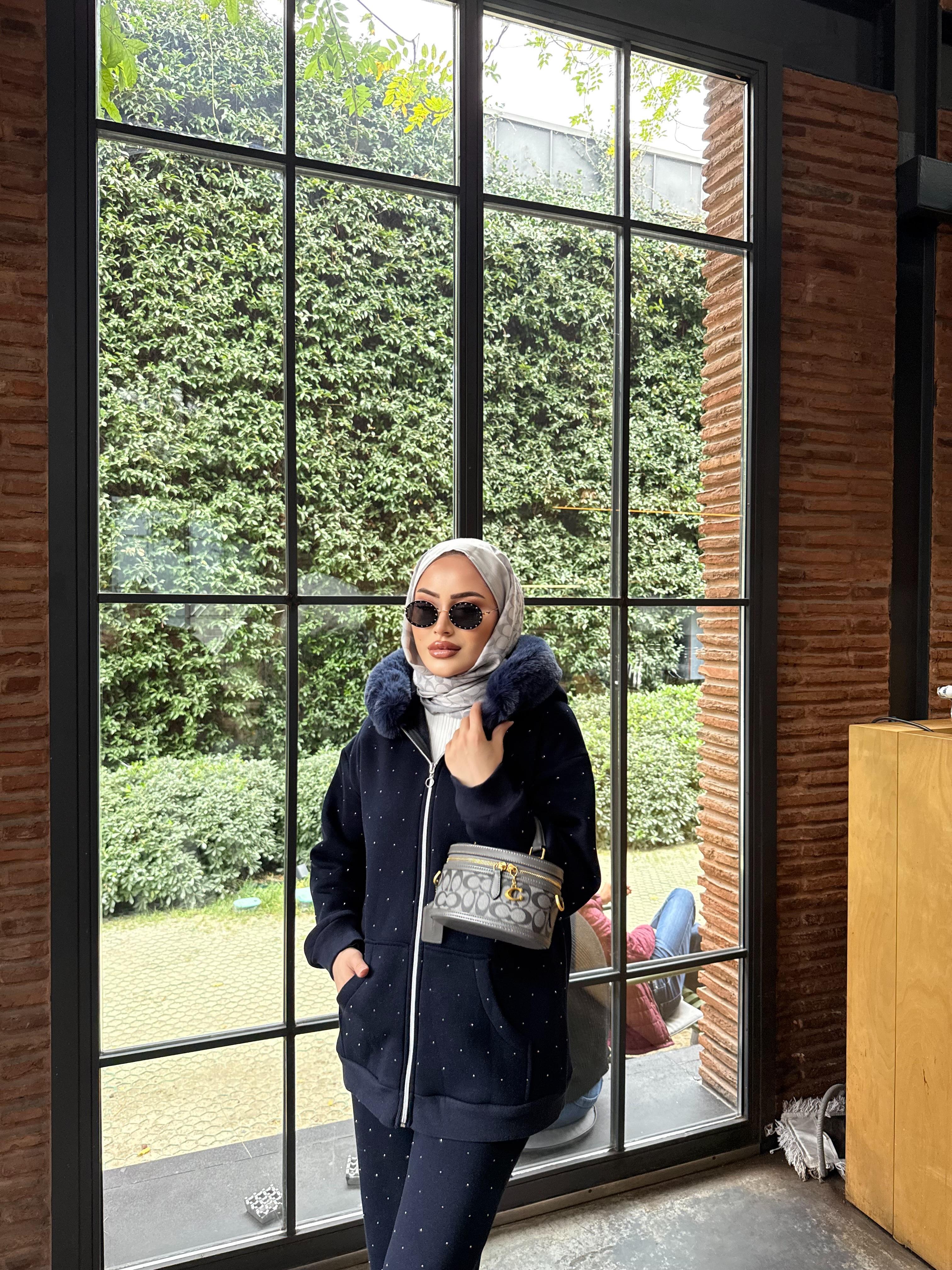 TKM-1906H&R ButikMaja 3 iplik Kürk Ve Taşlı Takım Lacivert