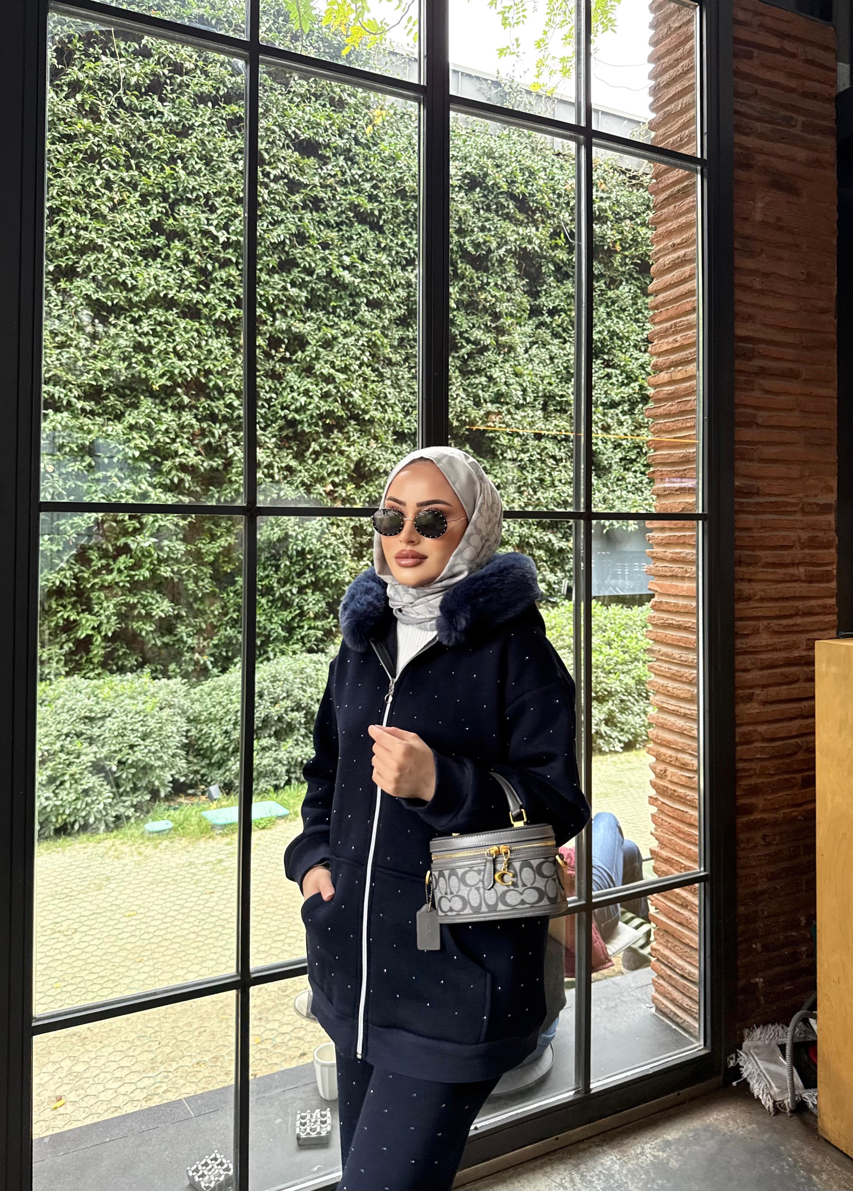 TKM-1906H&R ButikMaja 3 iplik Kürk Ve Taşlı Takım Lacivert