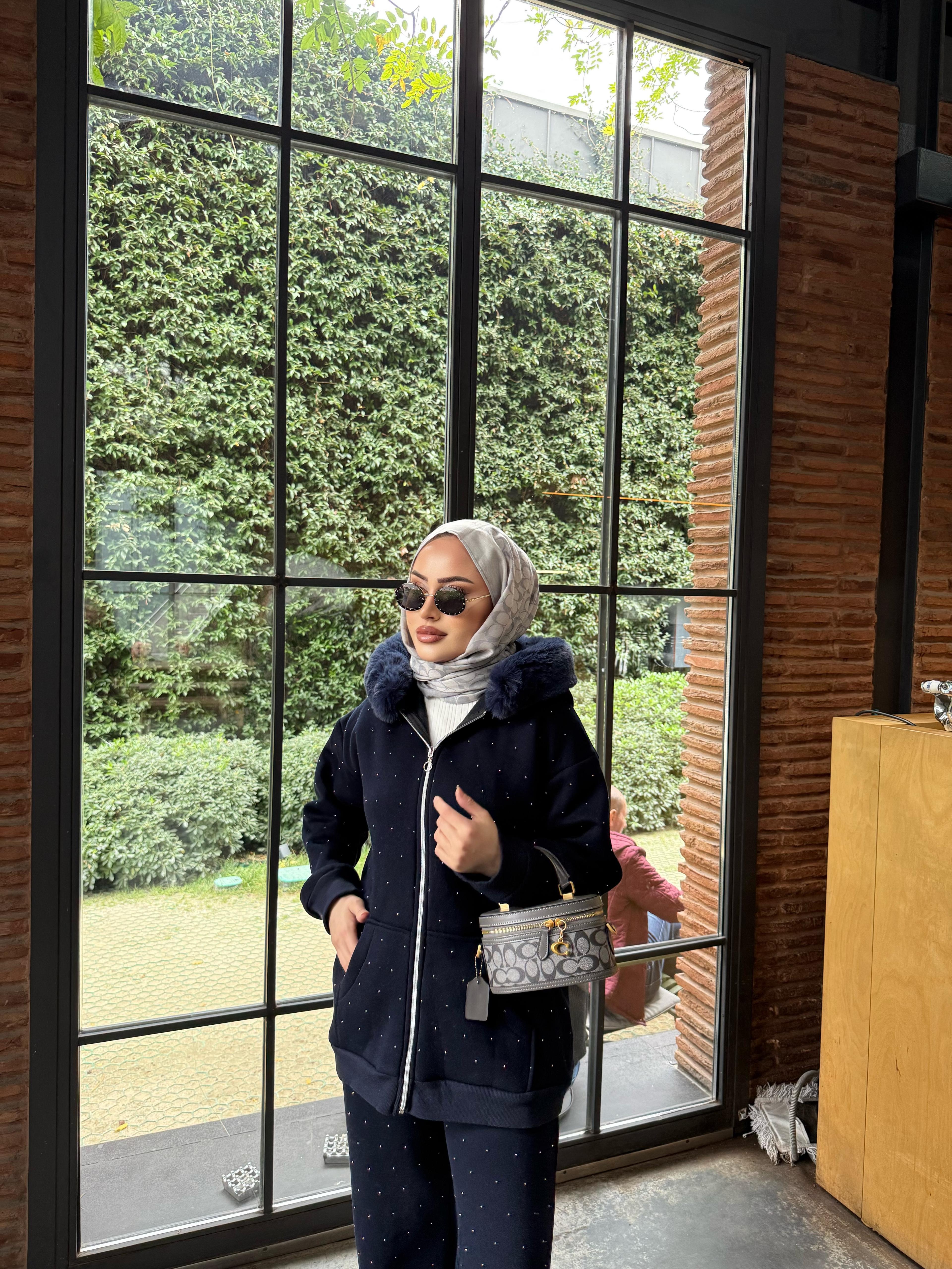 TKM-1906H&R ButikMaja 3 iplik Kürk Ve Taşlı Takım Lacivert