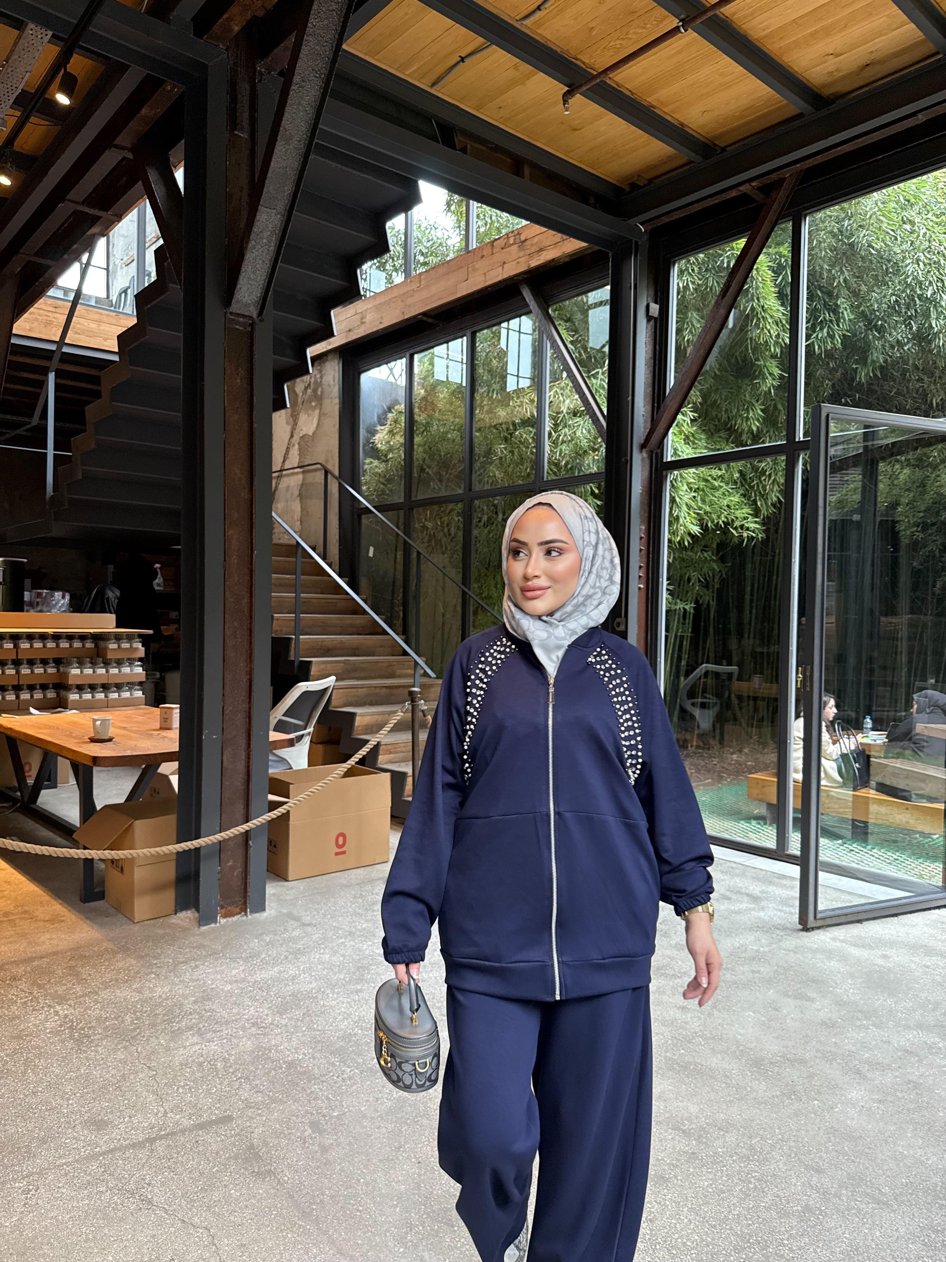 TKM-1909H&R ButikNaila Taşlı Oysh Takım Lacivert