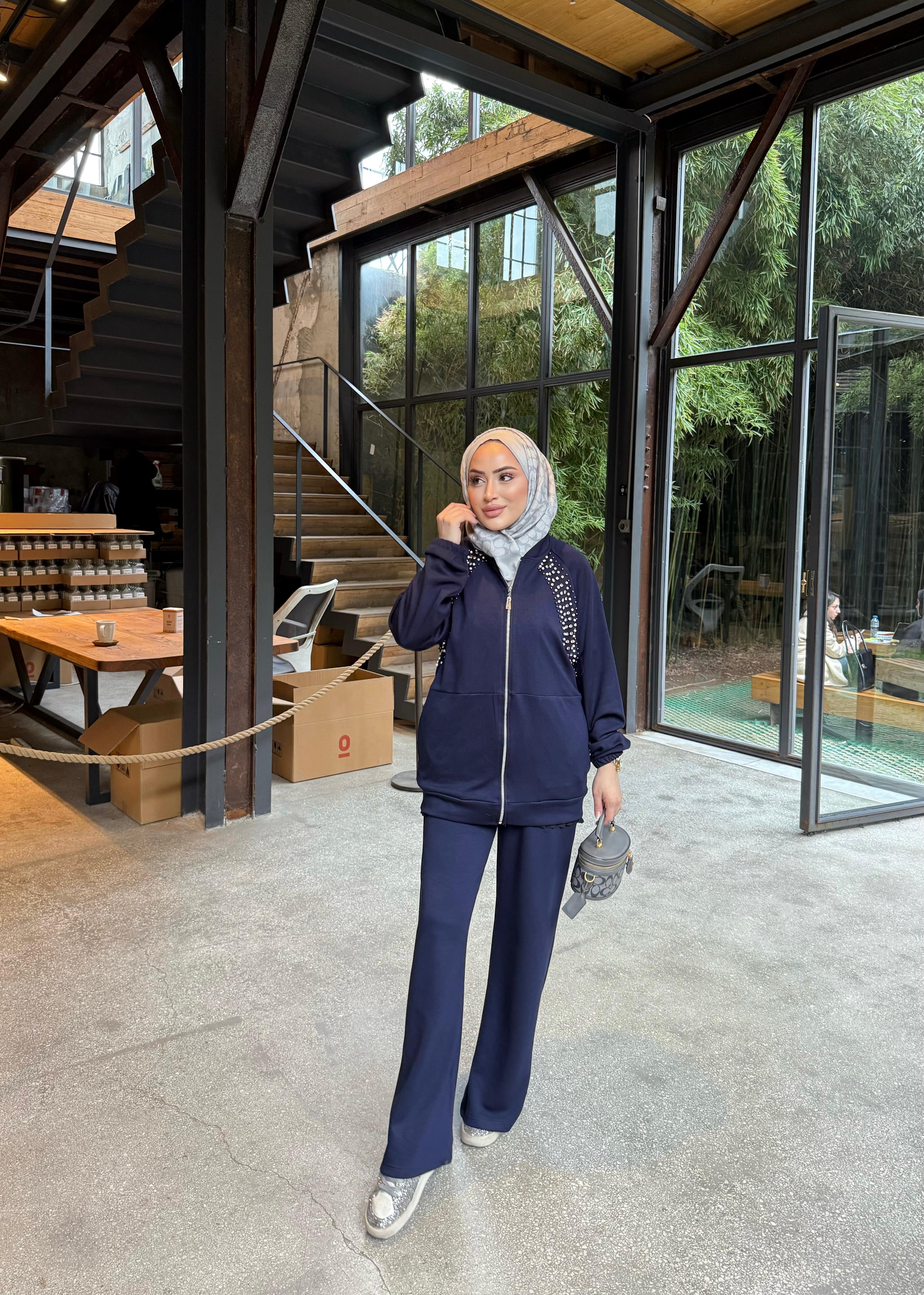 TKM-1909H&R ButikNaila Taşlı Oysh Takım Lacivert