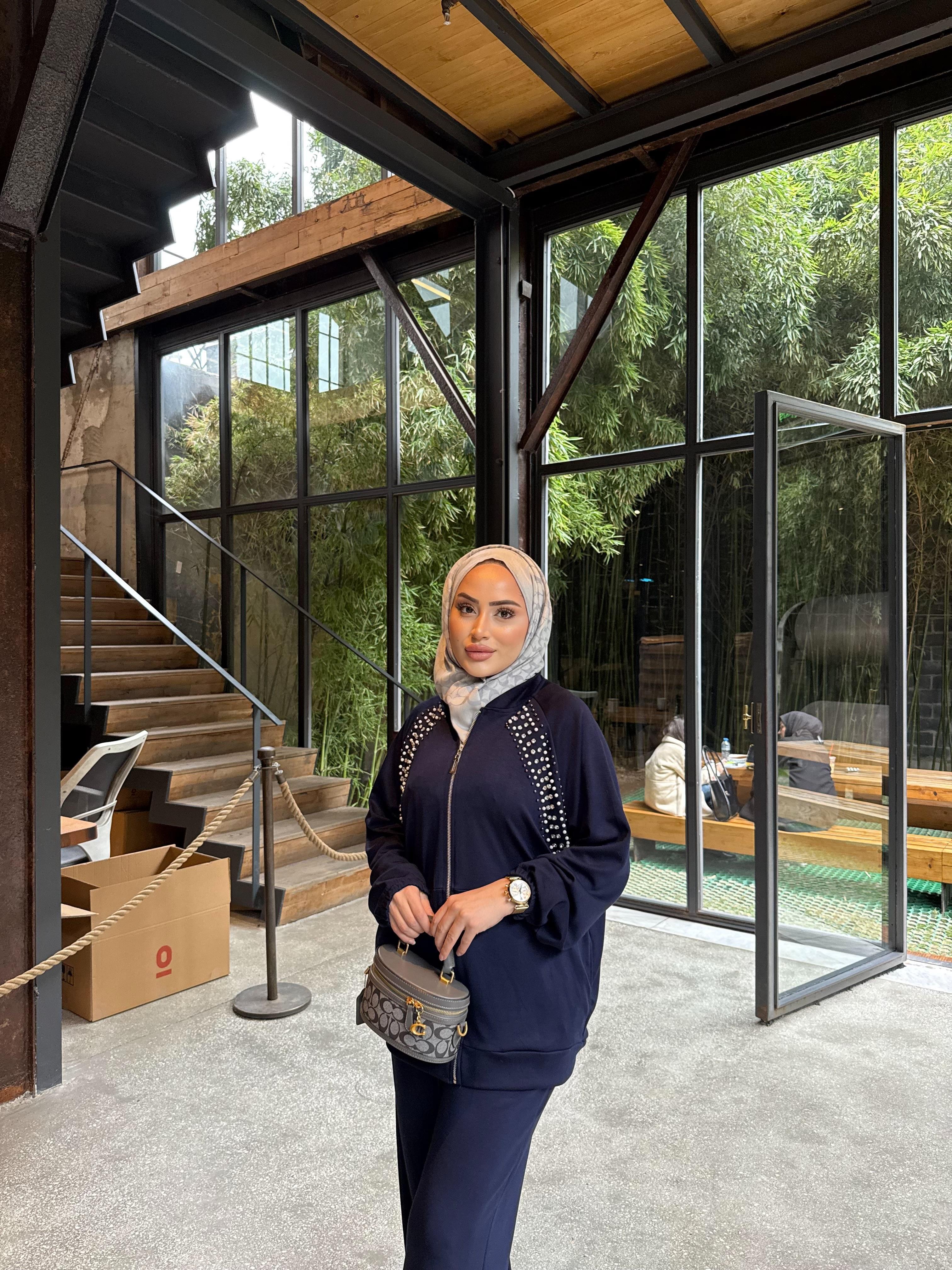 TKM-1909H&R ButikNaila Taşlı Oysh Takım Lacivert