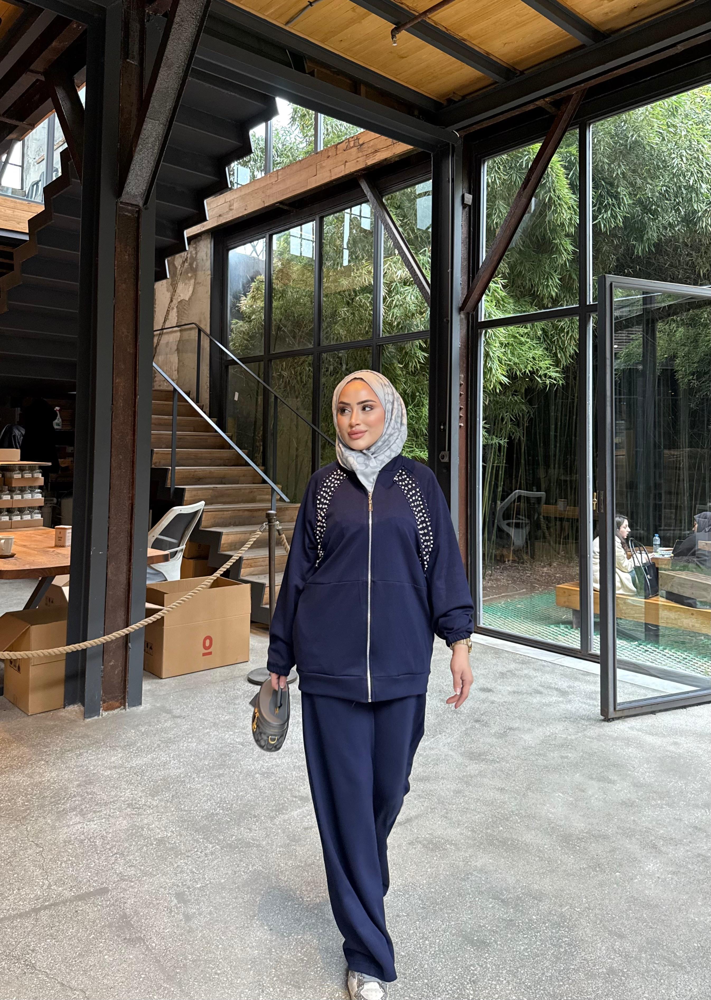 TKM-1909H&R ButikNaila Taşlı Oysh Takım Lacivert