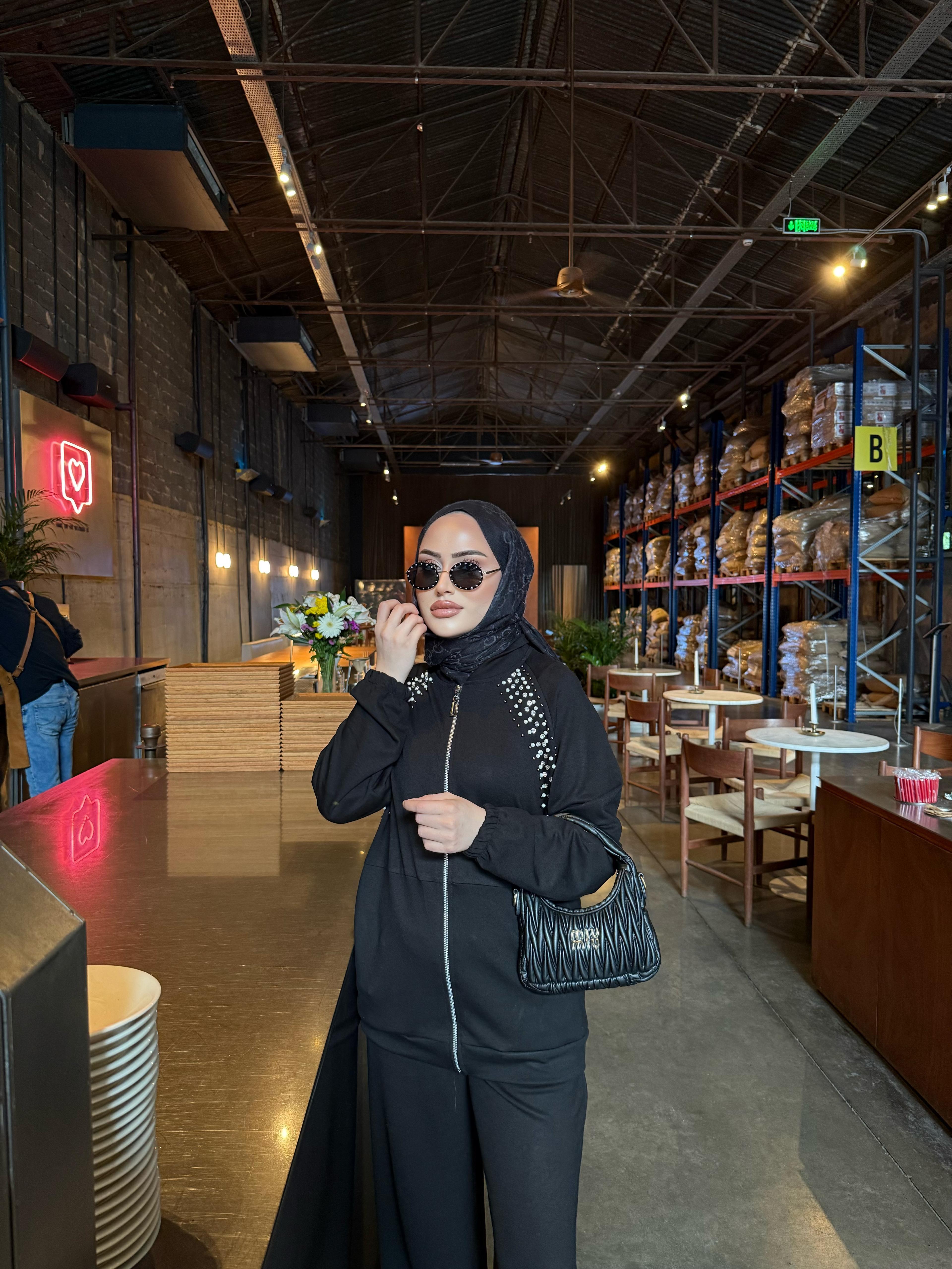 TKM-1909H&R ButikNaila Taşlı Oysh Takım Siyah