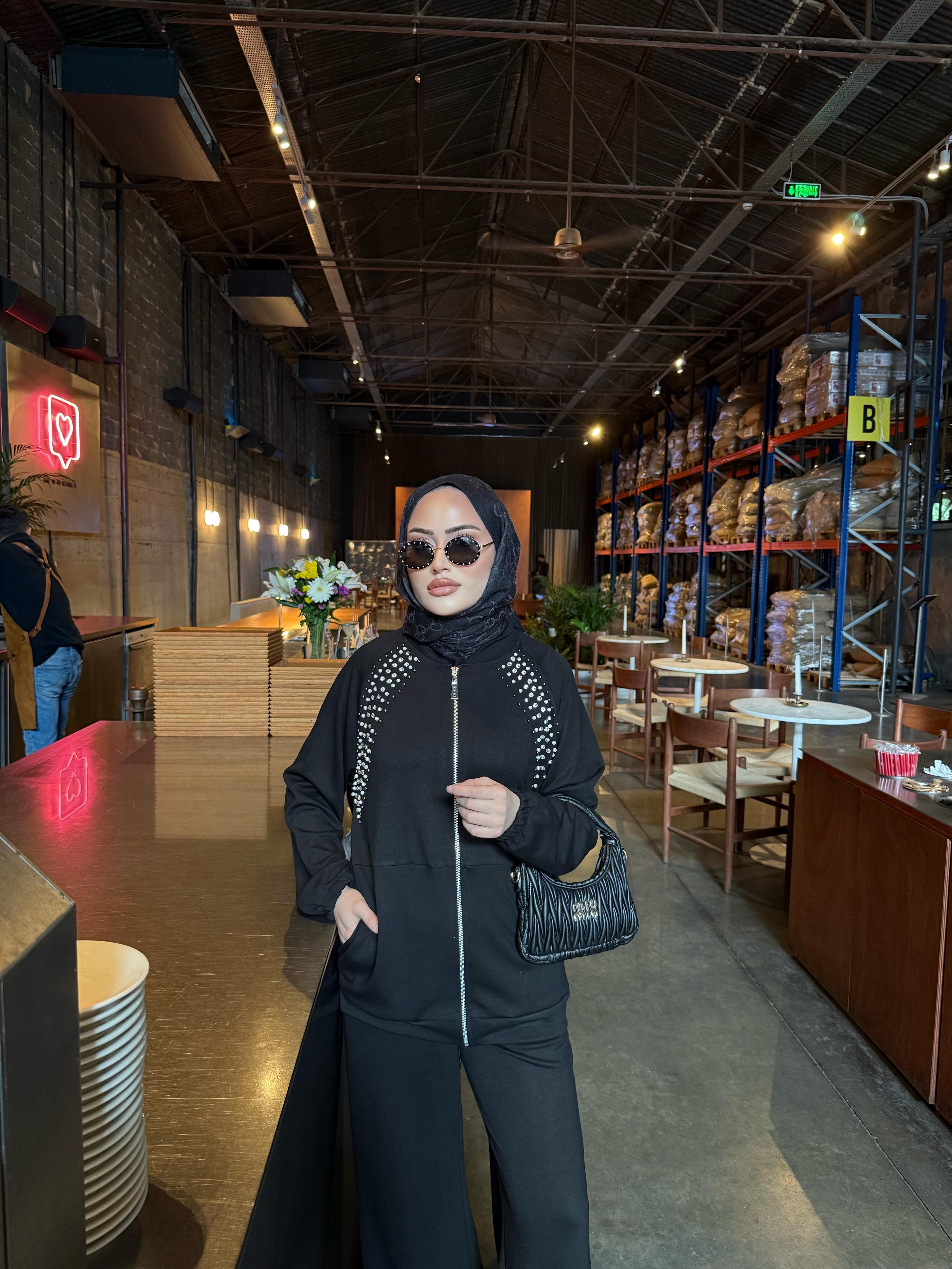 TKM-1909H&R ButikNaila Taşlı Oysh Takım Siyah